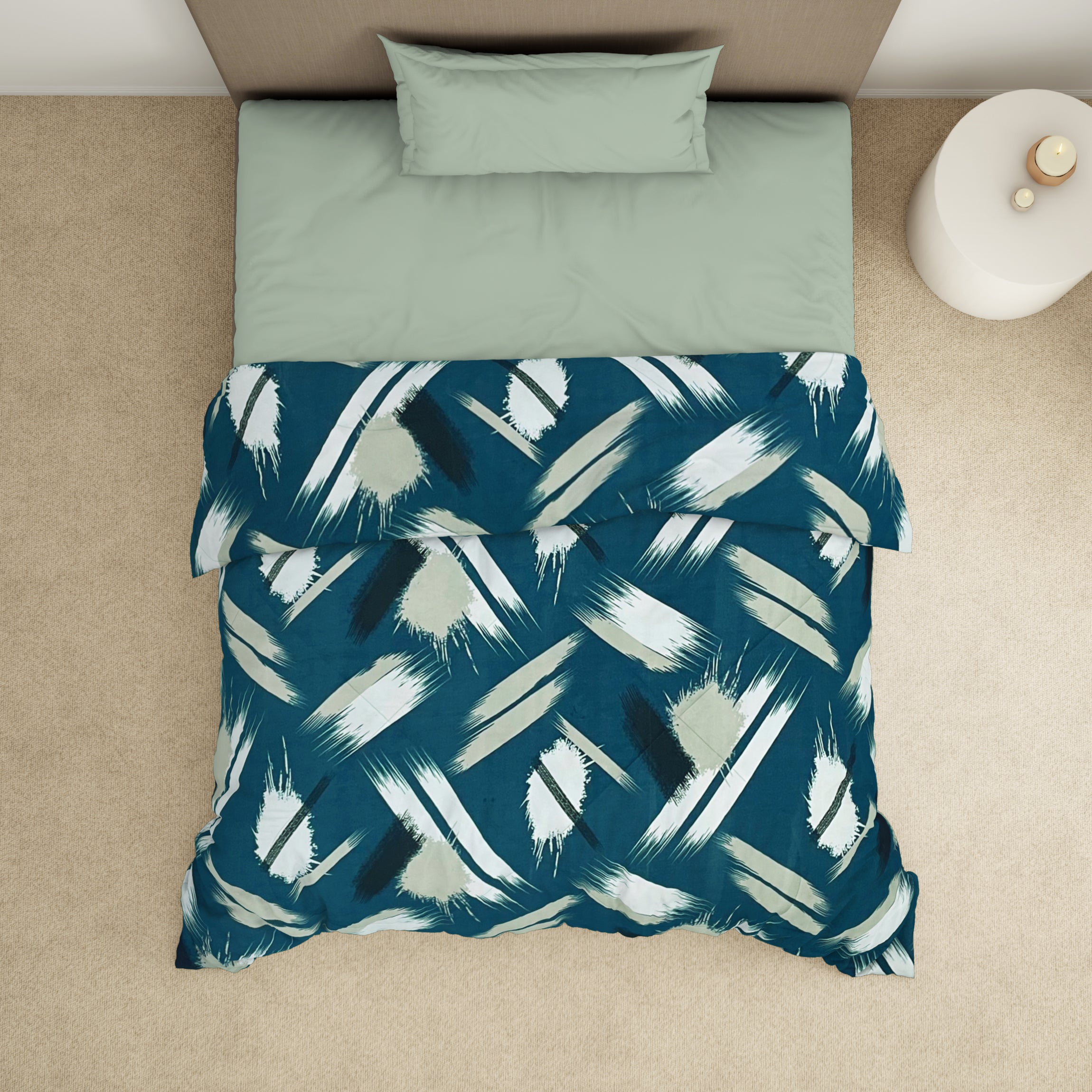 Spaces India Geometric Dark Green Microfiber Shell Single Quilt / AC Comforter - Bliss By Welspun - view 3