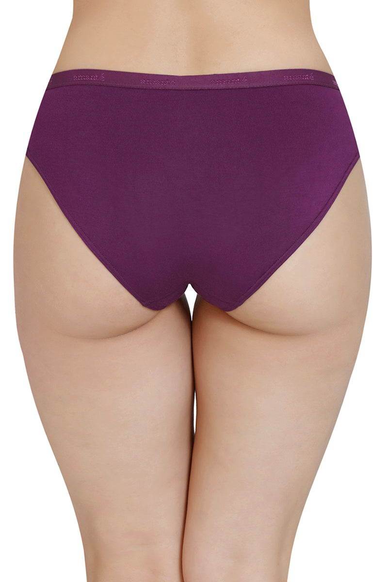 Amante Solid Mid Rise Modal Bikini Panty – Plum Caspia - view 4