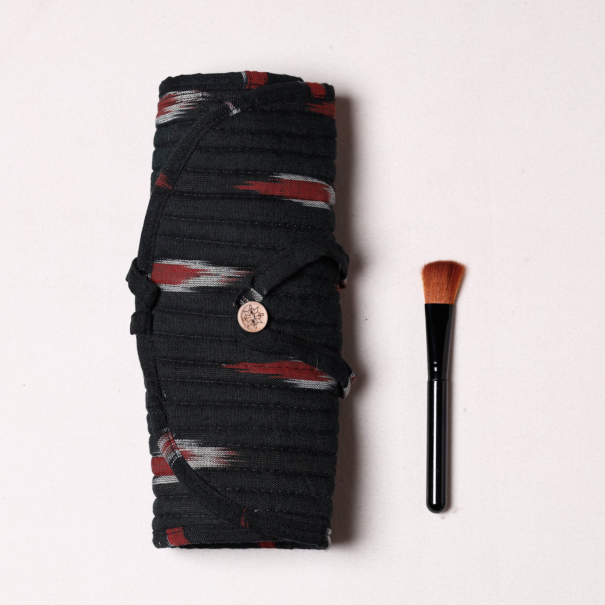 NOORI BAZAR Black - Ikat Fabric Multipurpose Segmented Make-up Brush Wrap Pouch/Case - view 2