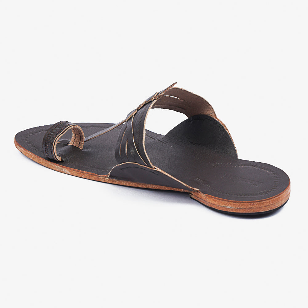 KORAKARI Brown Handstitched Leather Kolhapuri Men Slipper - view 5