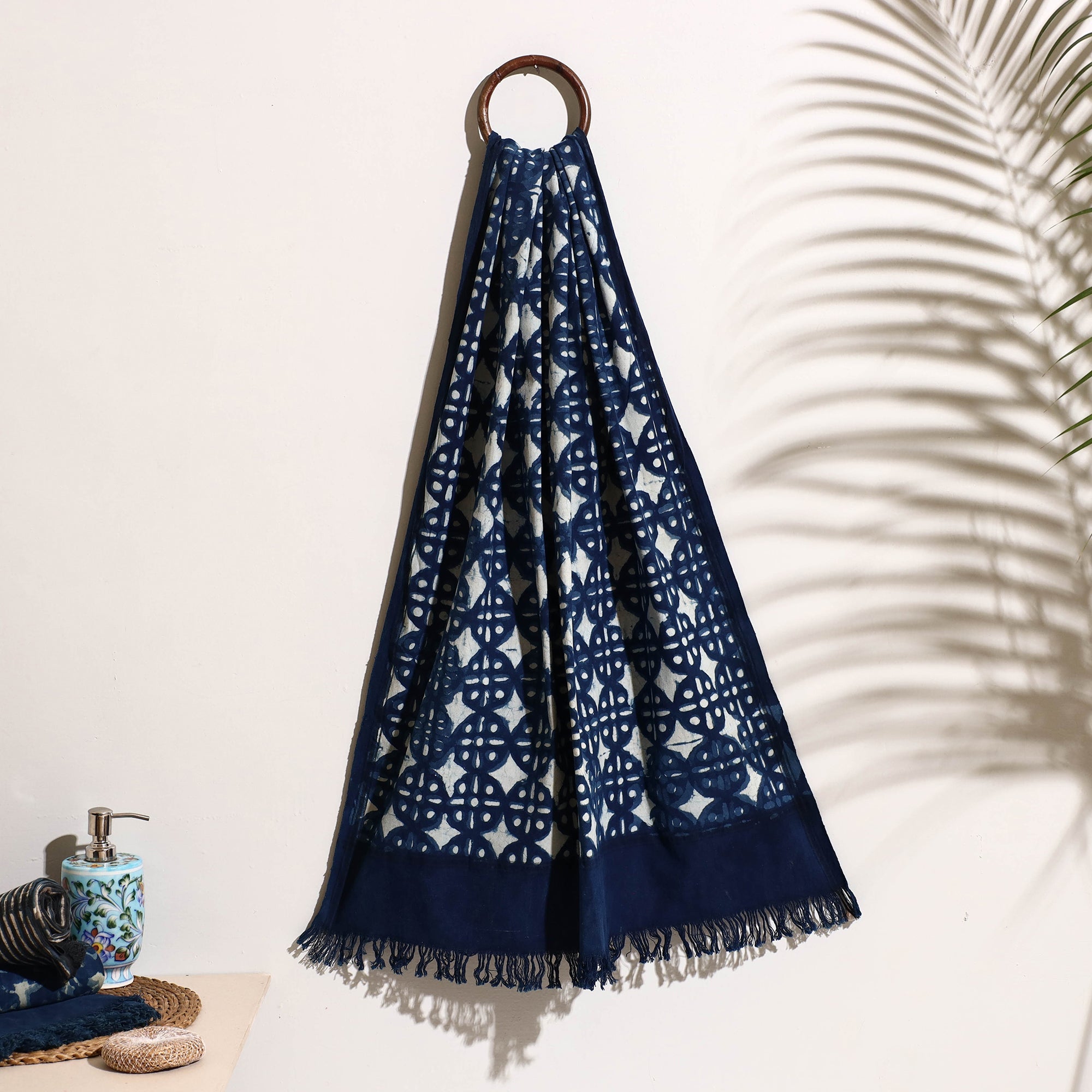 BINDAAS UNLIMITED Blue - Bindaas Block Printed Handloom Cotton Towel