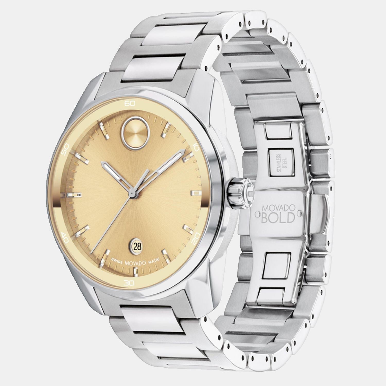 Movado Bold Men Quartz Gold Dial Analog Stainless Steel Watch 3601203 - view 2