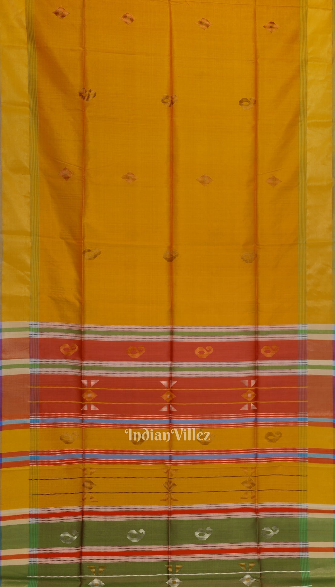 IndianVillèz Multi Color With Golden Yellow Pure Bishnupuri Double Pallu Silk Saree
