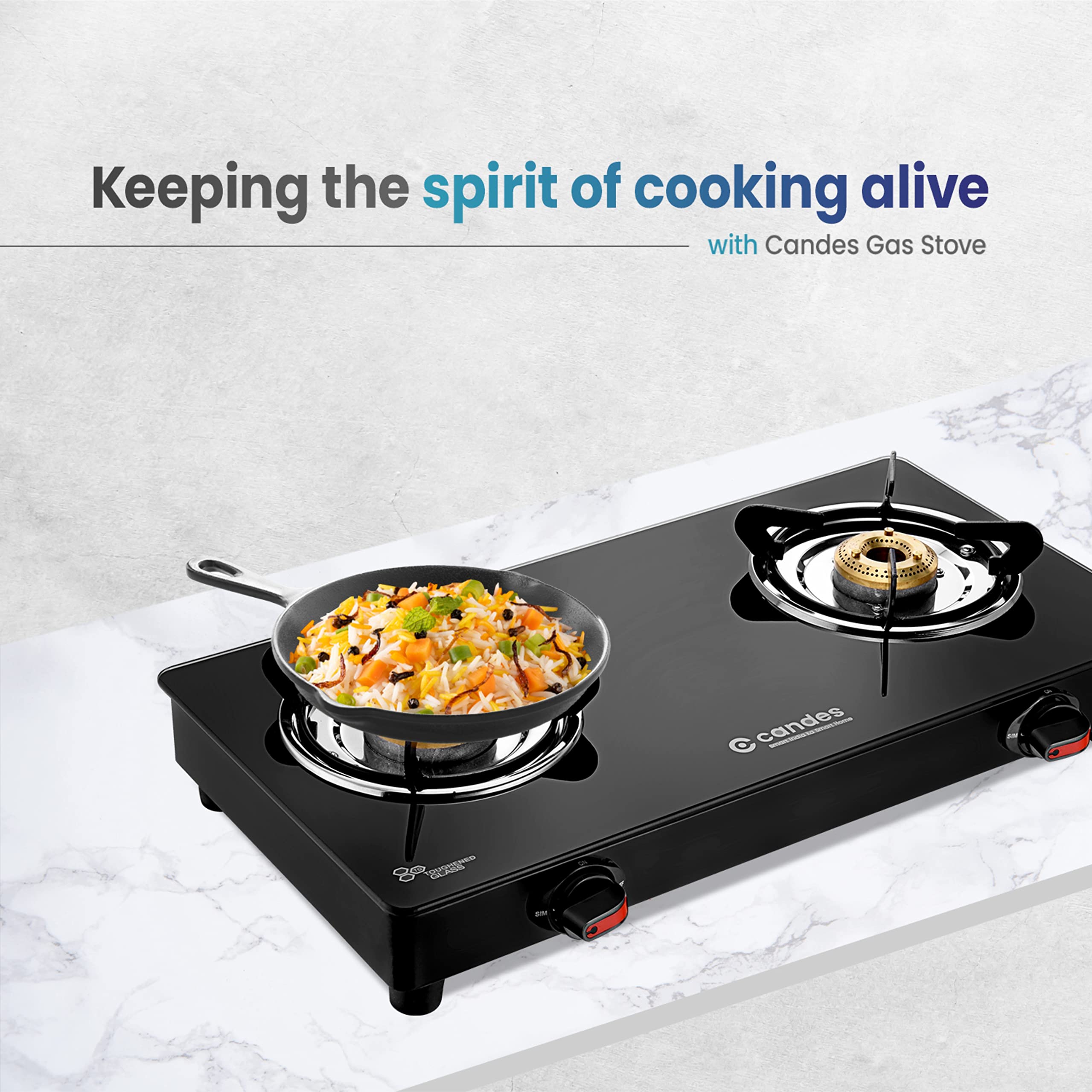 Candes Magma Glass Top Gas Stove | Manual Ignition, Black (ISI Certified, With 18 Months Warranty (2 Burner) - view 3