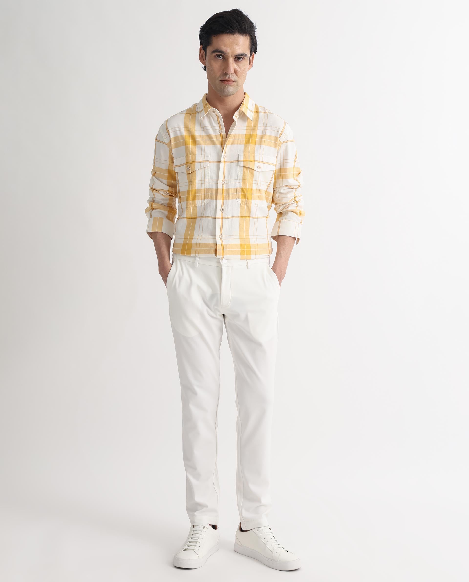 Rare Rabbit Men's Bern Yellow Cotton Fabric Full Sleeves Checks Shirt - view 2