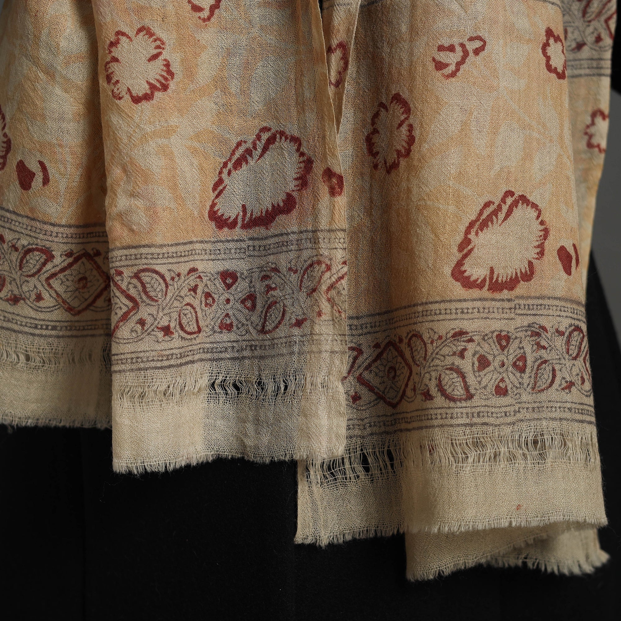 PITCHUKA SRINIVAS KALAMKARI PEDANA Beige - Block Print Pedana Kalamkari Wool Stole 24 - view 4