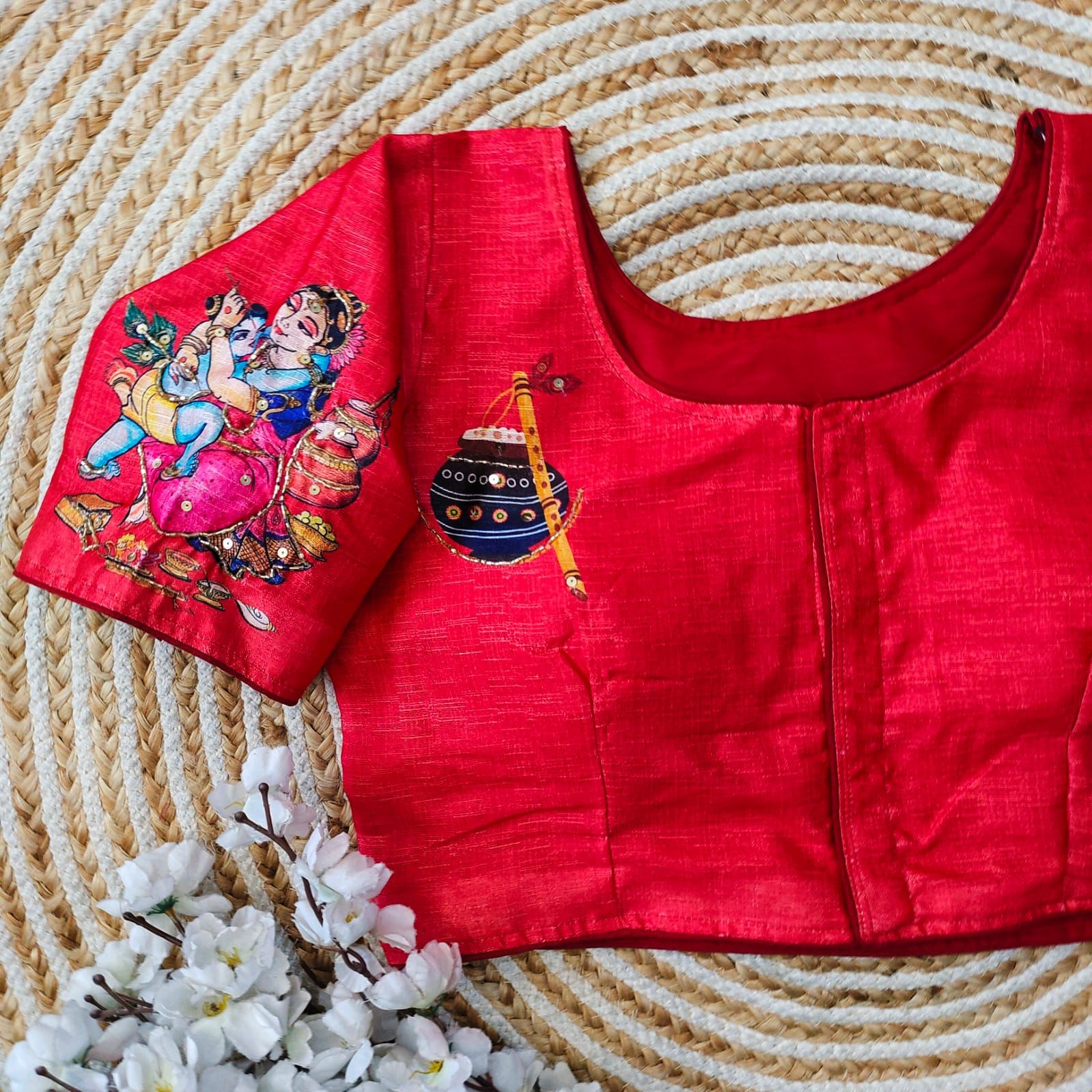 ClothsVilla Red Pure Silk Blouse with Antique Handcrafted Work - view 2