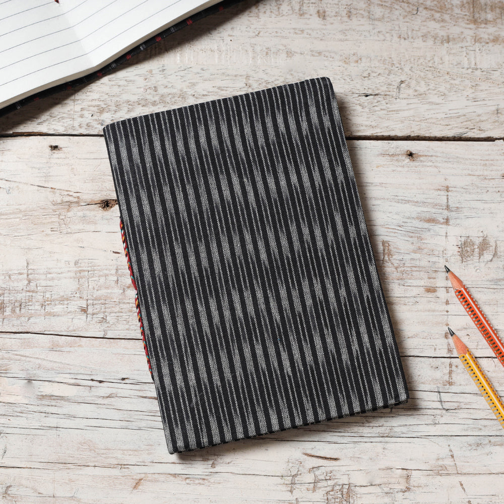 CHUTNEY CRAFT STUDIO Black - Ikat Fabric Cover Handmade Paper Notebook (7 x 5 in)