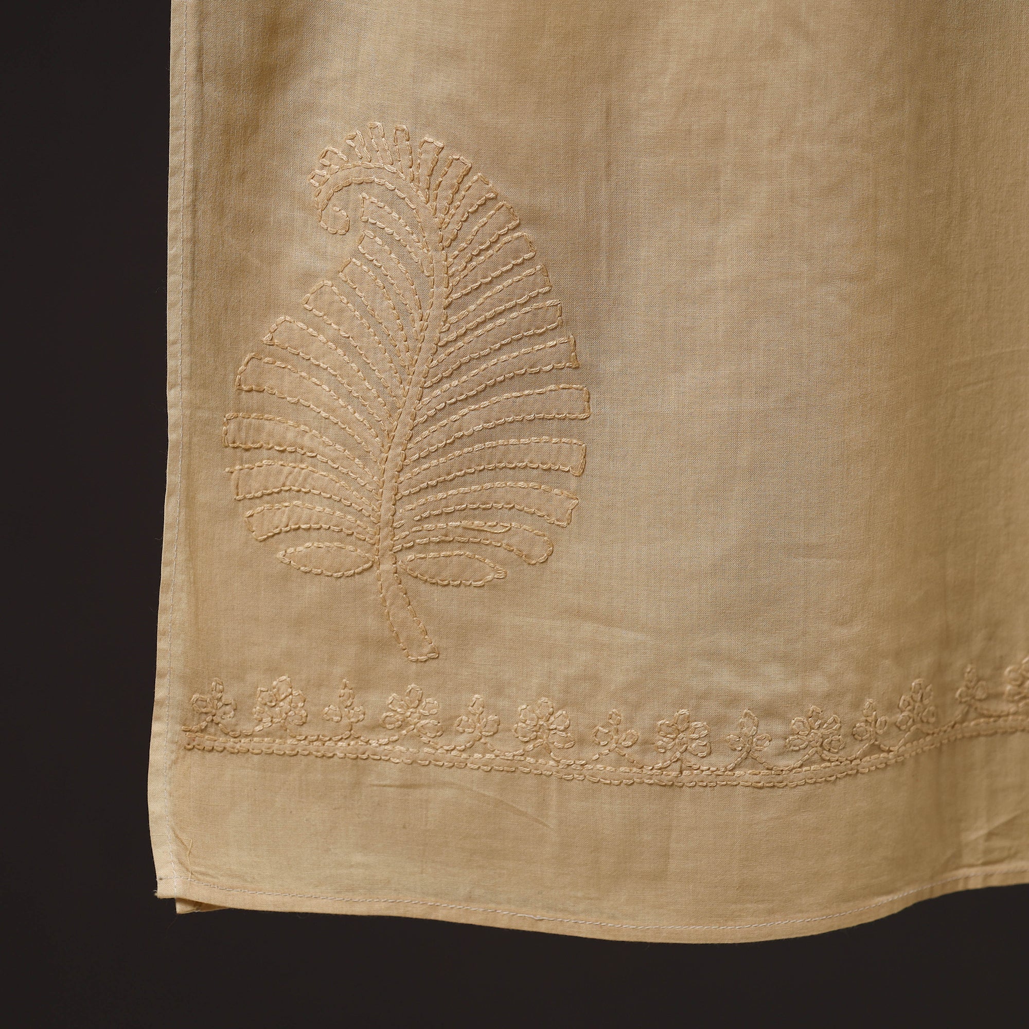 MEHARKI CHIKAN Beige - Hand Embroidered Lucknow Chikankari Cotton Stole 09 - view 2