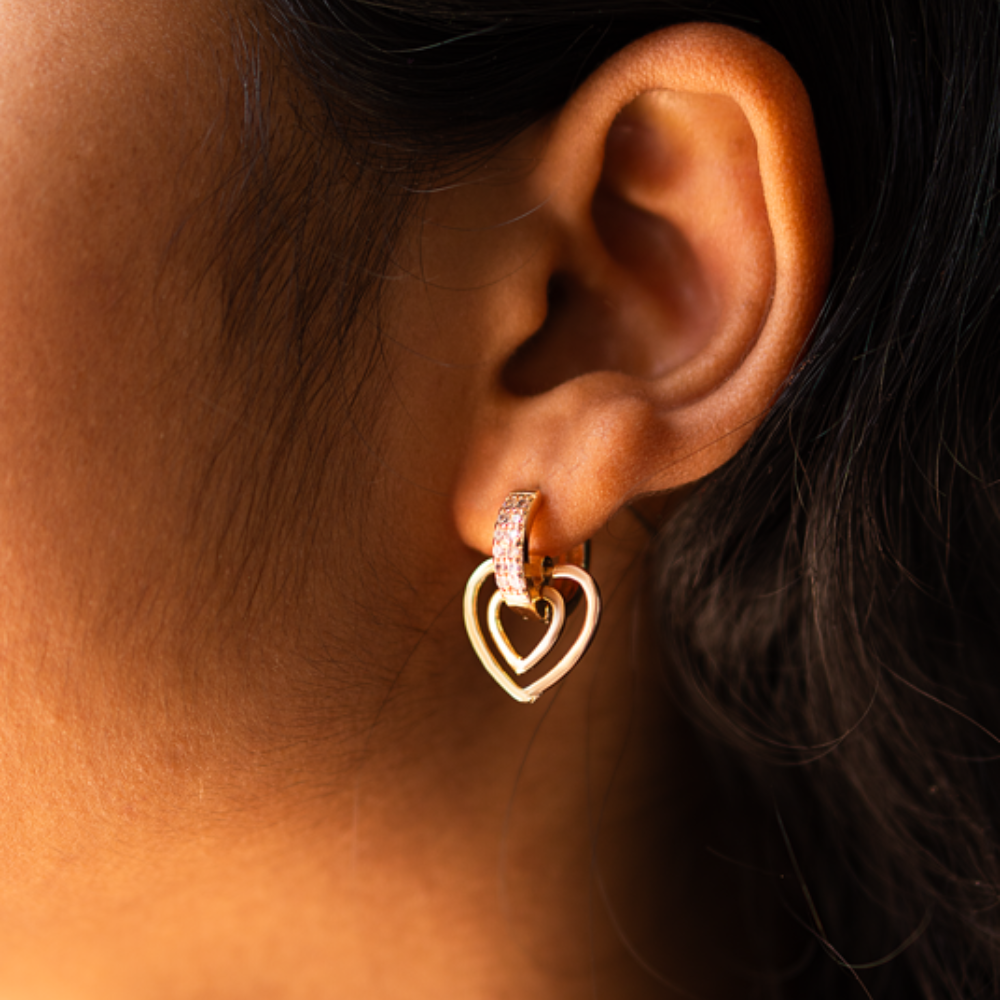 Branta Double Line Heart Shape Diamond Earrings For Women - view 2