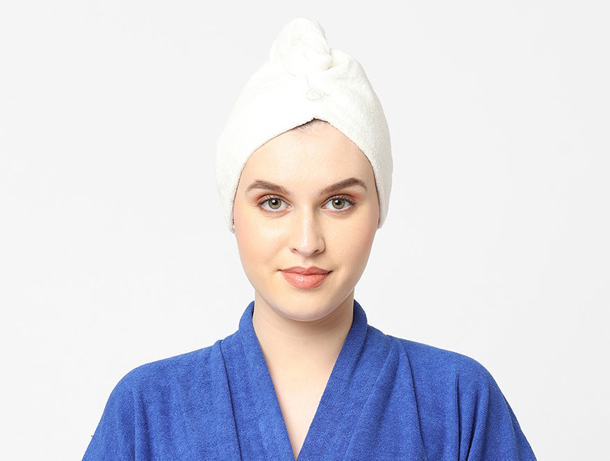 Spaces India White 1 Piece 100% Cotton Turbie Towel - Exotica By Spaces-1055154
