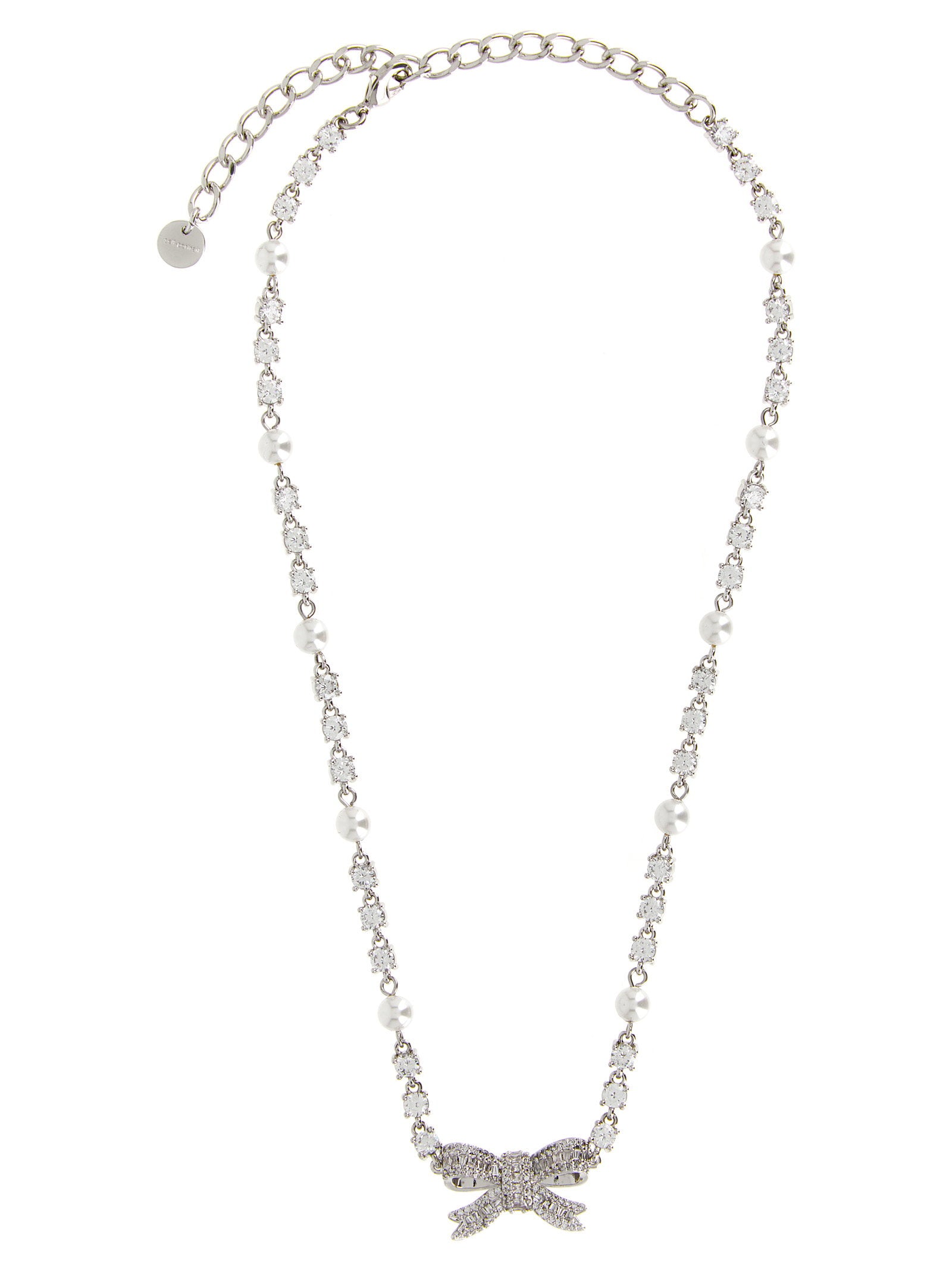 Self-Portrait Crystal Pearl Bow Necklace – 100% brass