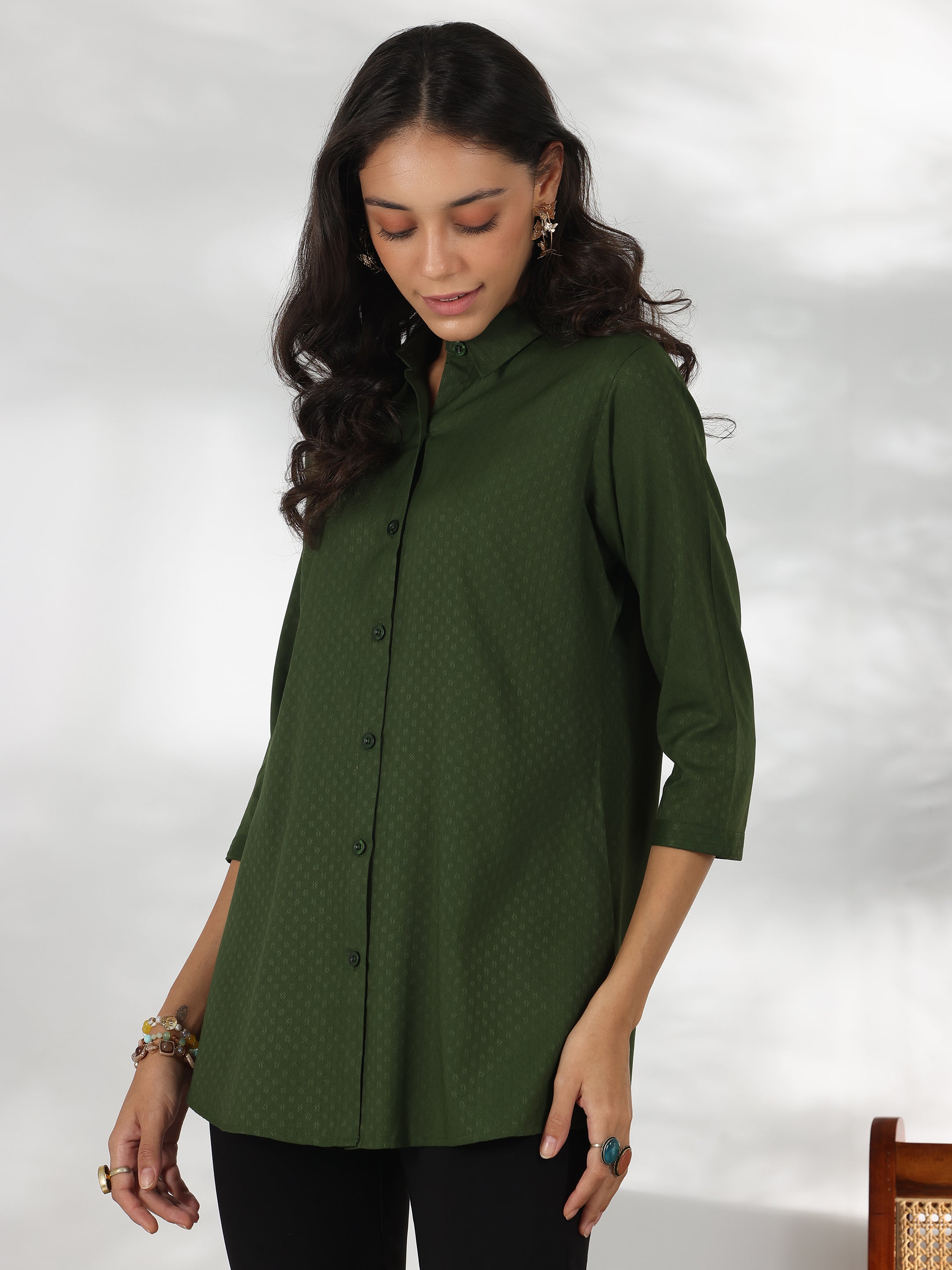 Libas Green Self Design Rayon Straight Tunic - view 2