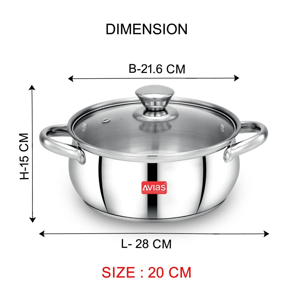 AVIAS Inox IB Stainless Steel Cookpot With Glass Lid | Gas & Induction Compatible | Silver | 1 Pc - view 9