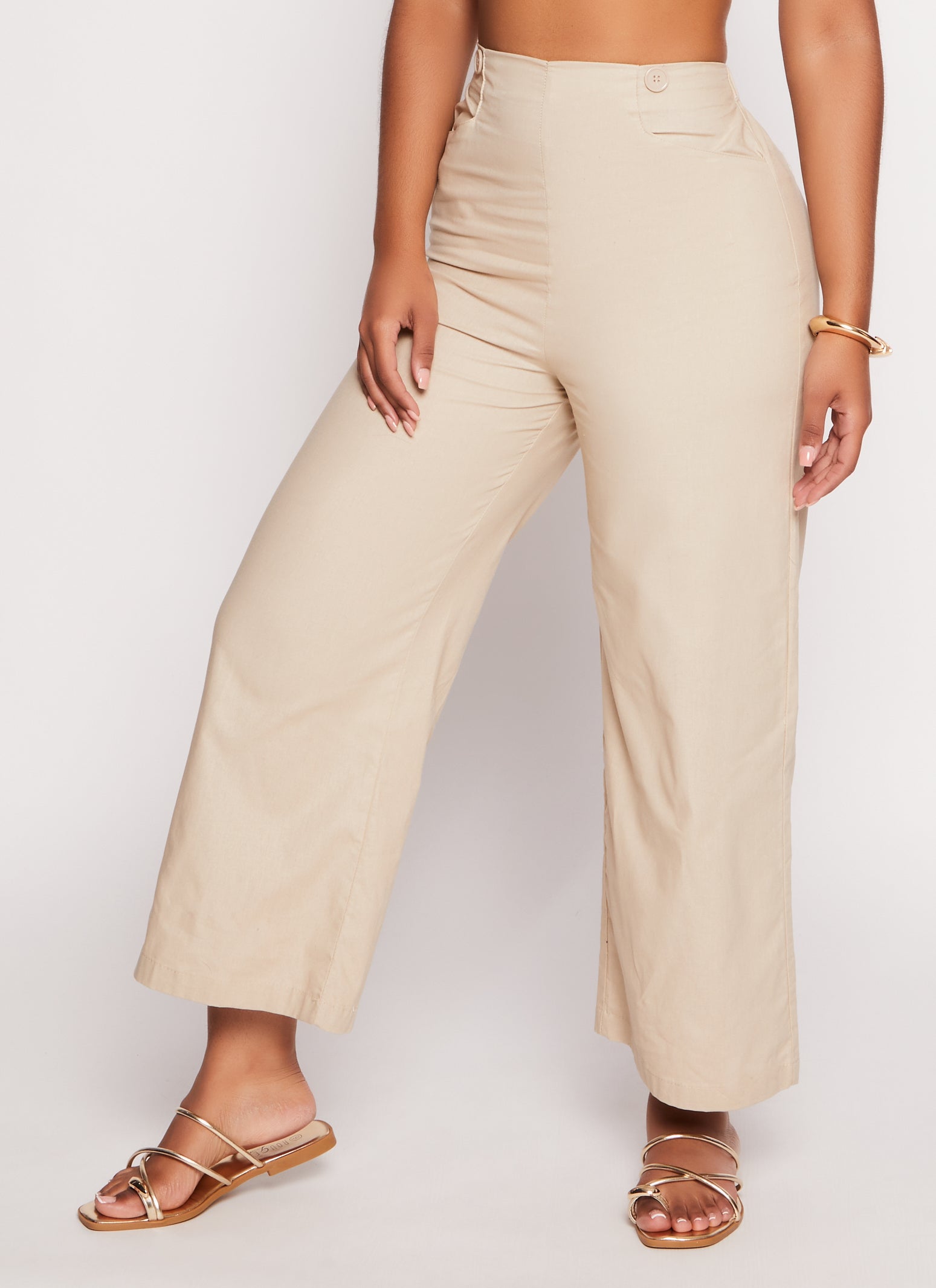 Rainbow Shops Button Detail High Waist Ankle Pants - view 2