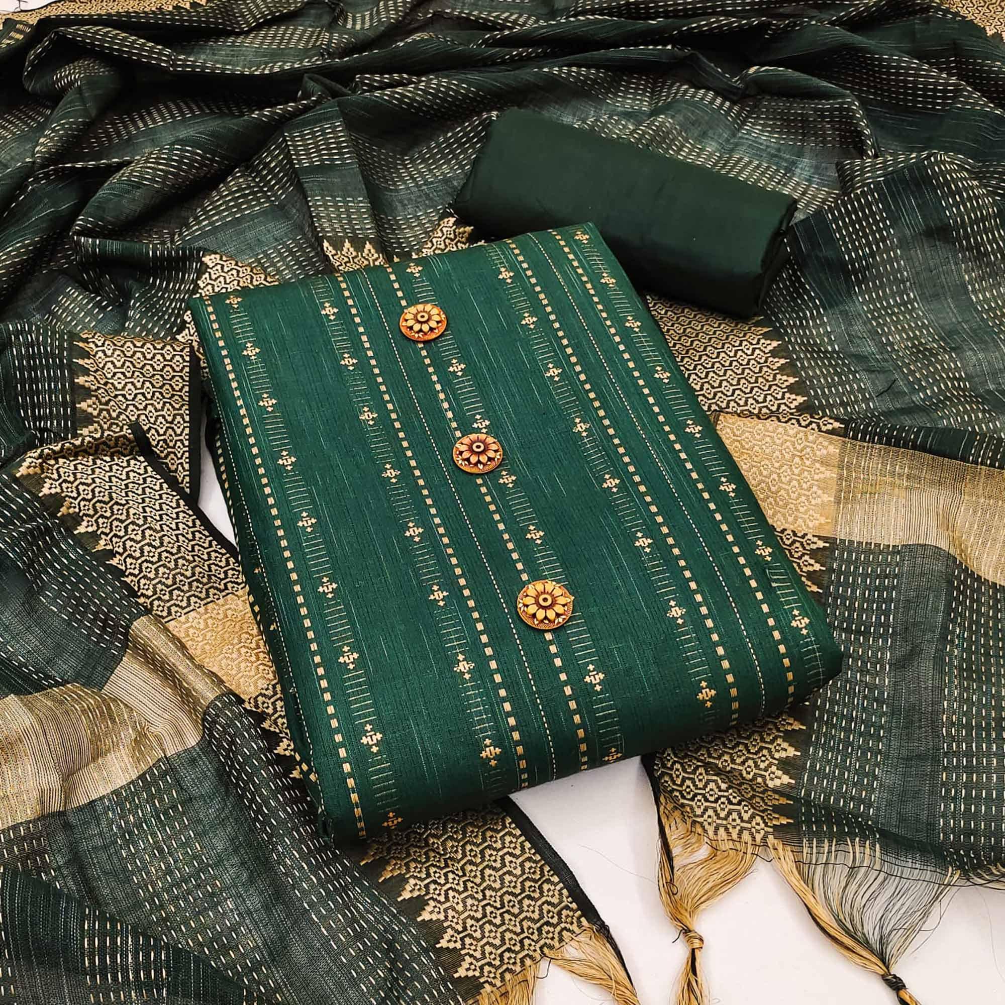 Green dresses – BlackTree green-embroidered-pure-cotton-dress-material-3
