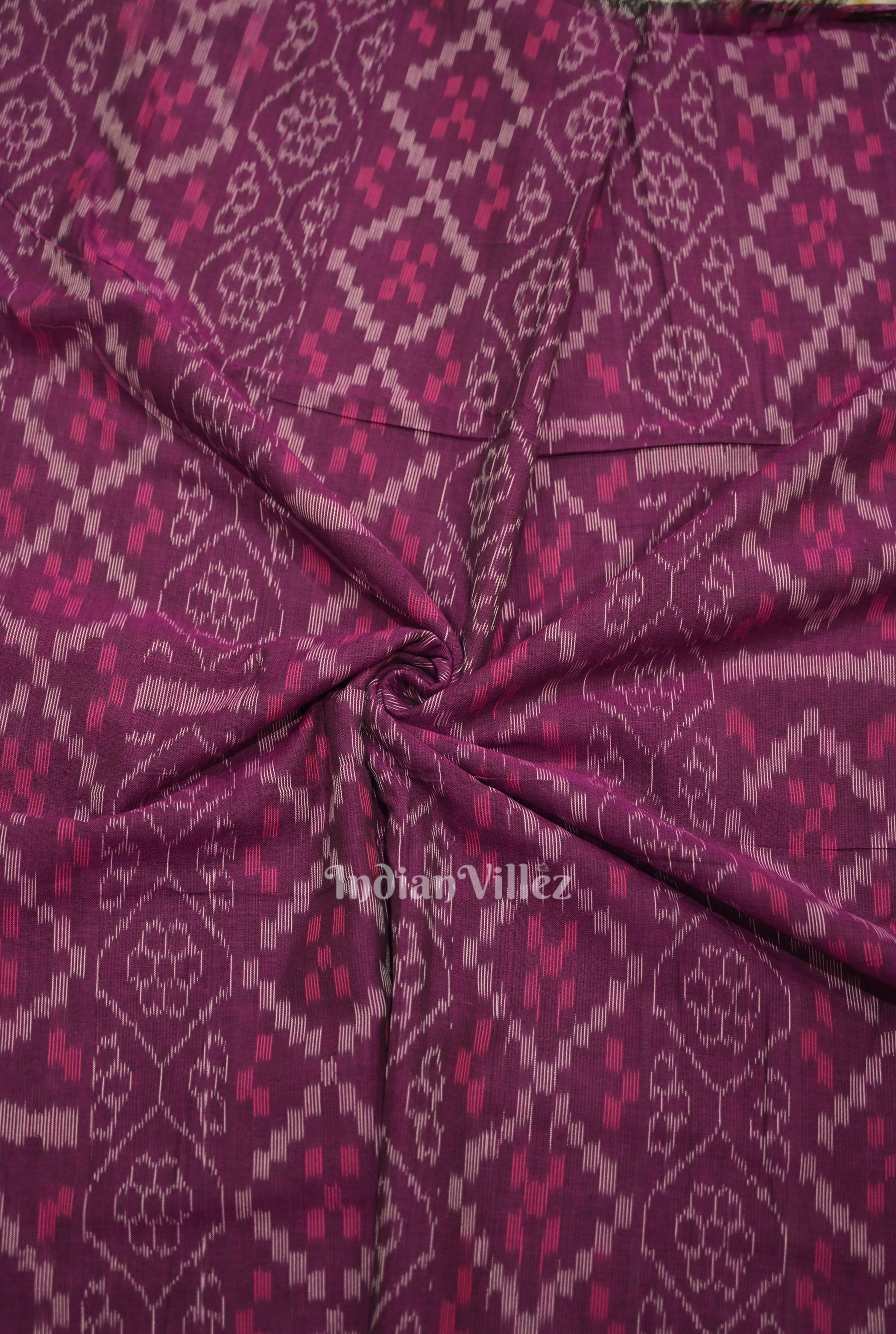 IndianVillèz Purple Wine Flower Pasapali Sambalpuri Odisha Ikat Cotton Fabric