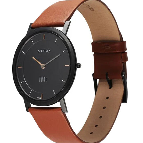 Titan Edge Quartz Analog Black Dial Leather Strap Watch for Men 37.3mm NT1595NL03 - view 3