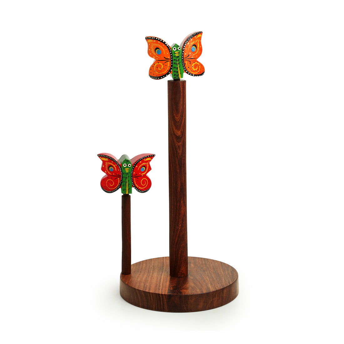 EXCLUSIVELANE Brown - 'Vibrant Flutter' Handcrafted Kitchen Tissue Roll Holder In Sheesham Wood - view 2