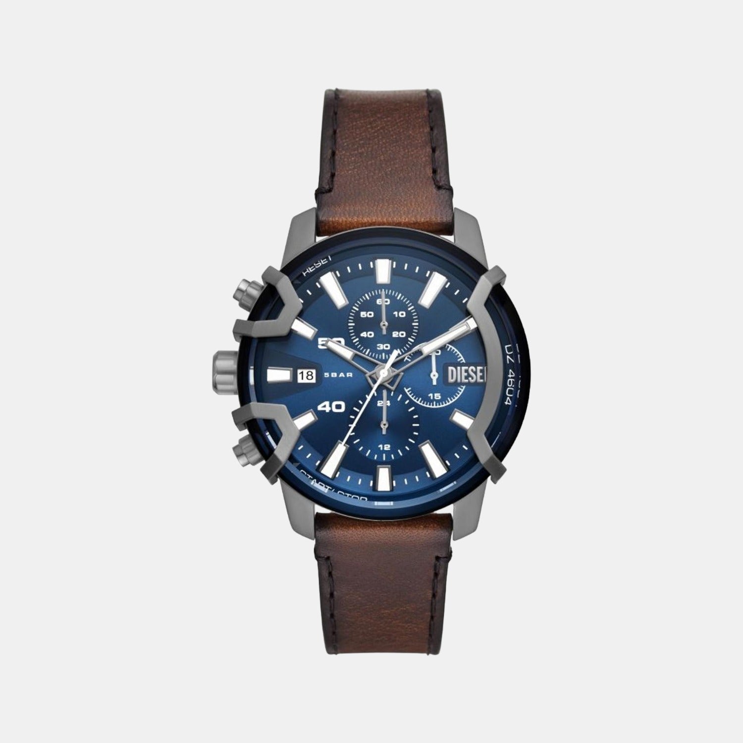Diesel Griffed Men Quartz Blue Dial Chronograph Leather Watch DZ4604