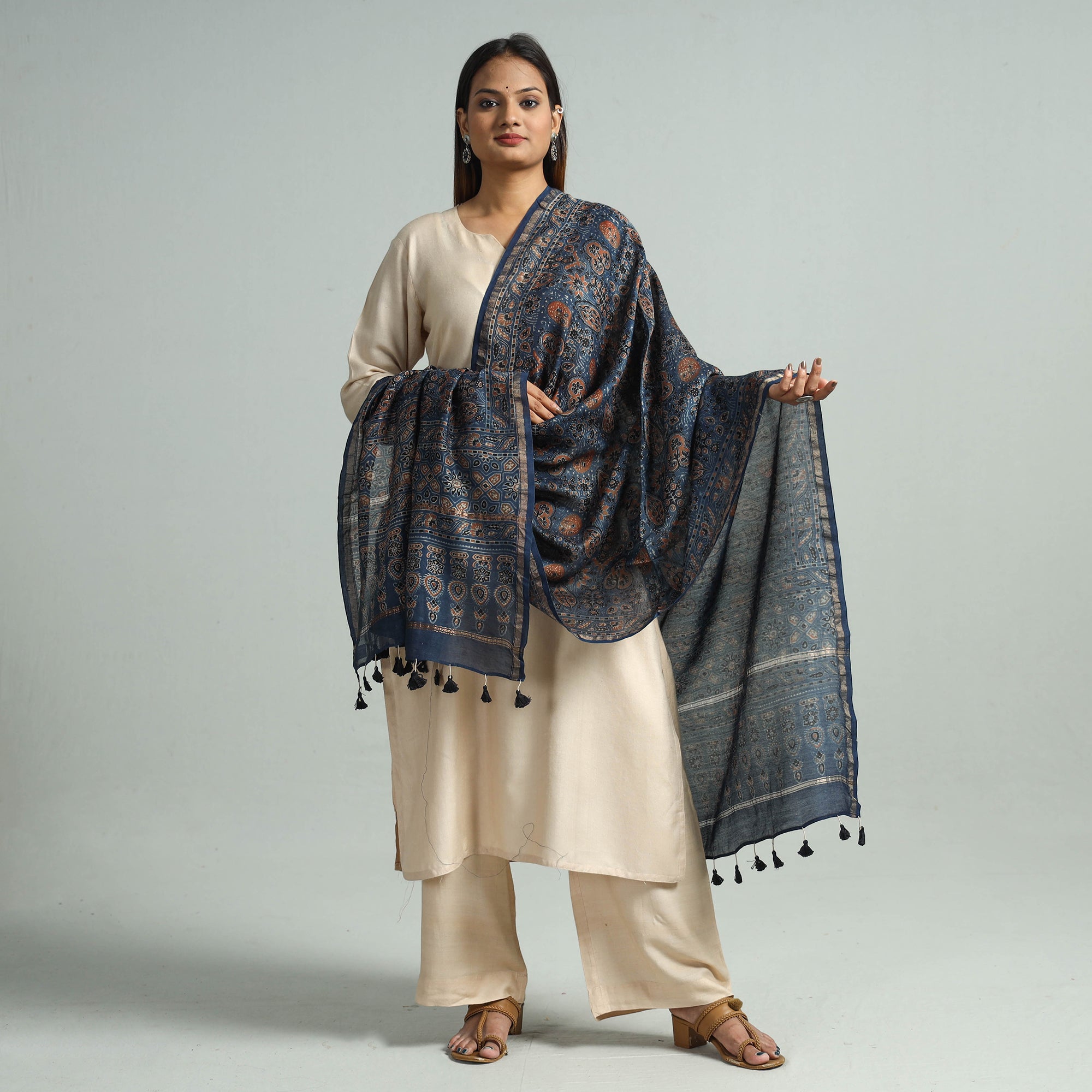 KACHCHH JI CHHAAP Blue - Hand Block Print Chanderi Silk Ajrakh Dupatta 68 - view 2
