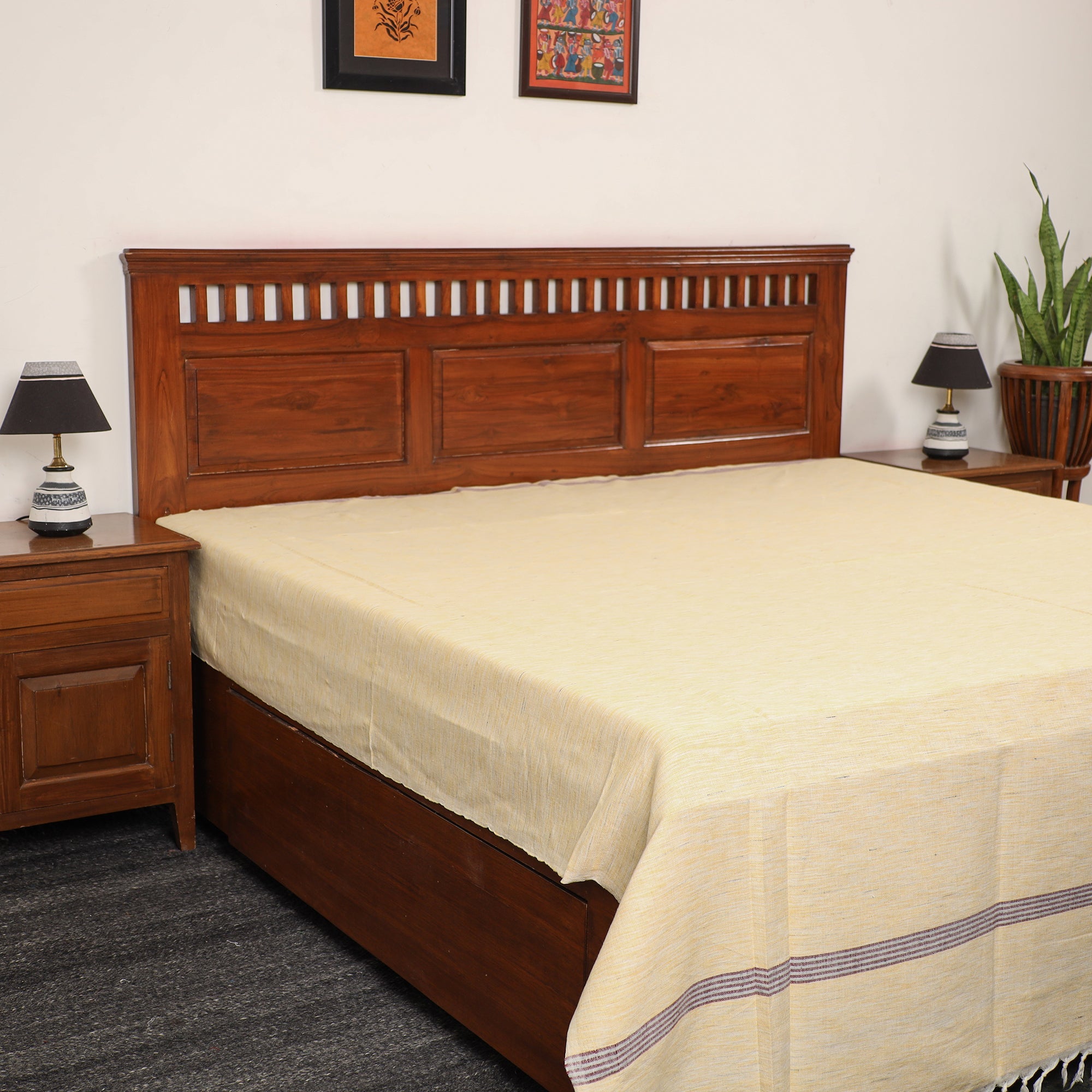 GWALIOR HANDLOOMS Beige - Pure Handloom Cotton Double Bed Cover (108 x 90 in) 36