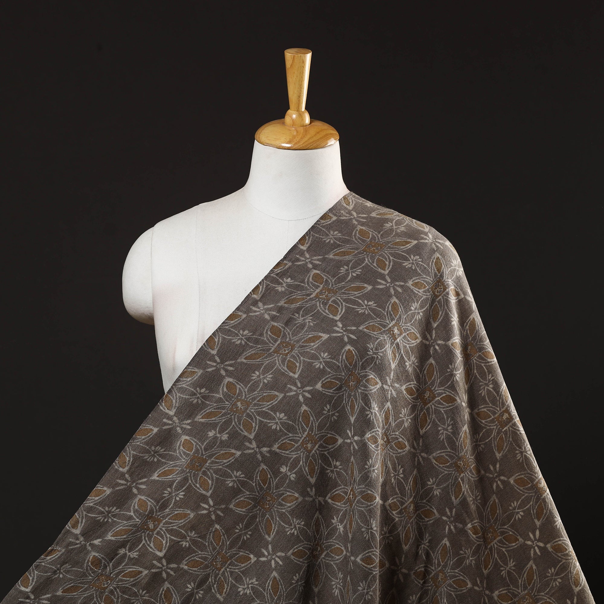 HAVELI CHRONICLES Brown - Pure Wool Handloom Akola Print Fabric 15