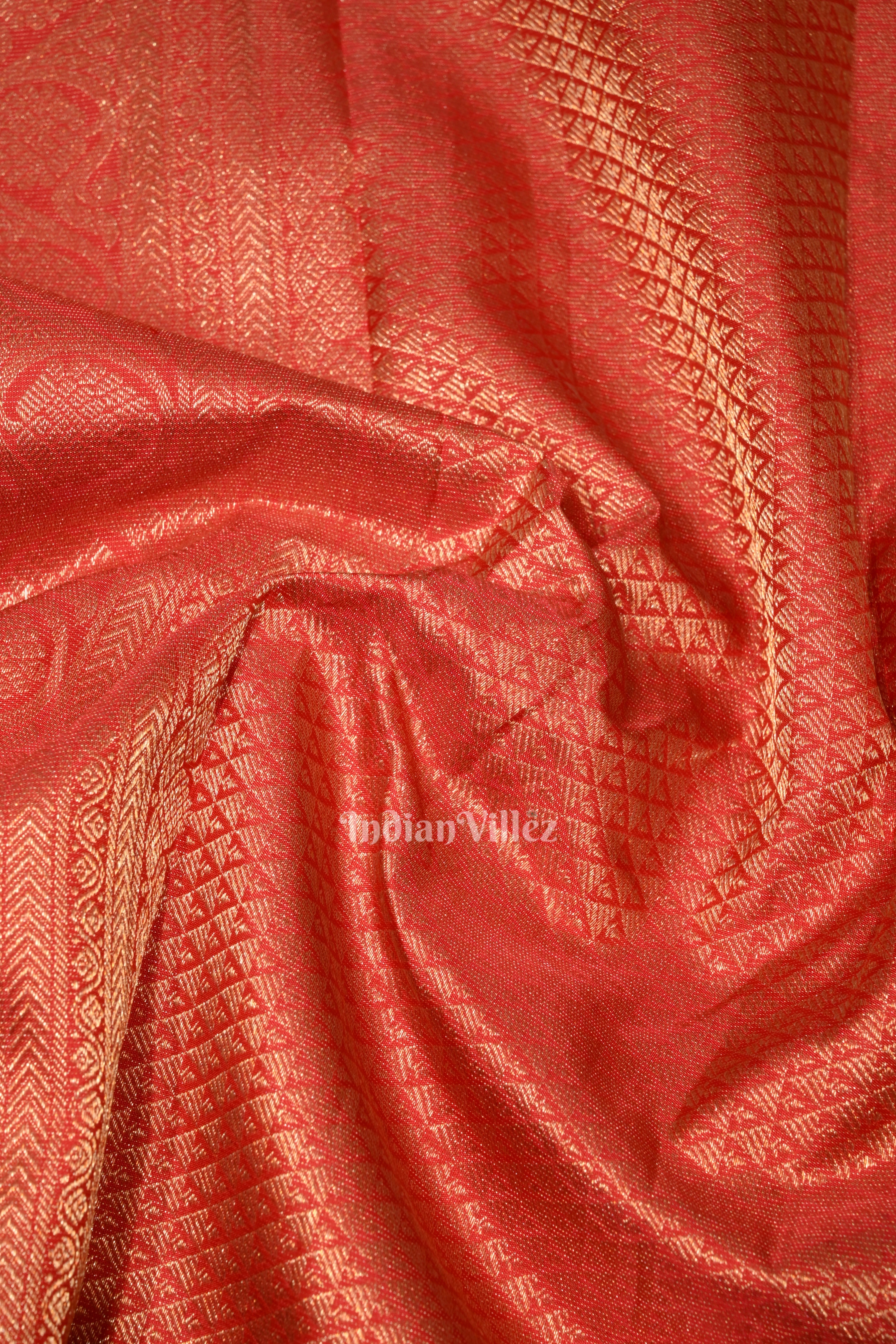 IndianVillèz Deep Red Pure Brocade with Golden Broder Bridal Kanjivaram Silk Saree - view 2