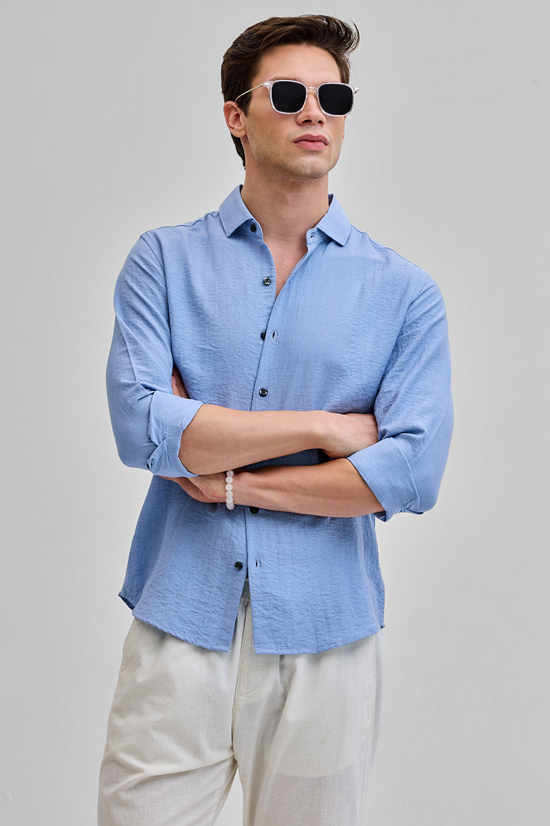 SNITCH Blue Textured Linen Blend Shirt - view 4