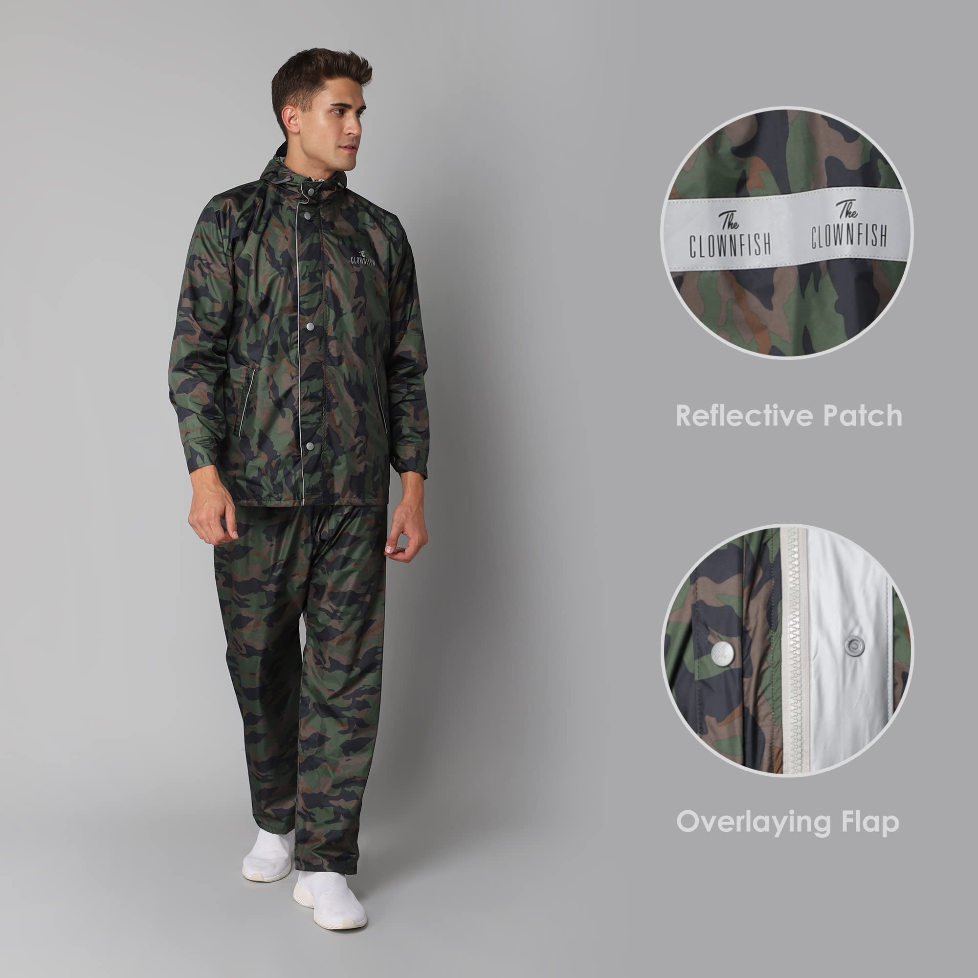 THE CLOWNFISH Warrior Pro Series Men's Waterproof Polyester Double Coating Reversible Raincoat with Hood and Reflector Logo at Back for Night Travelli - view 6