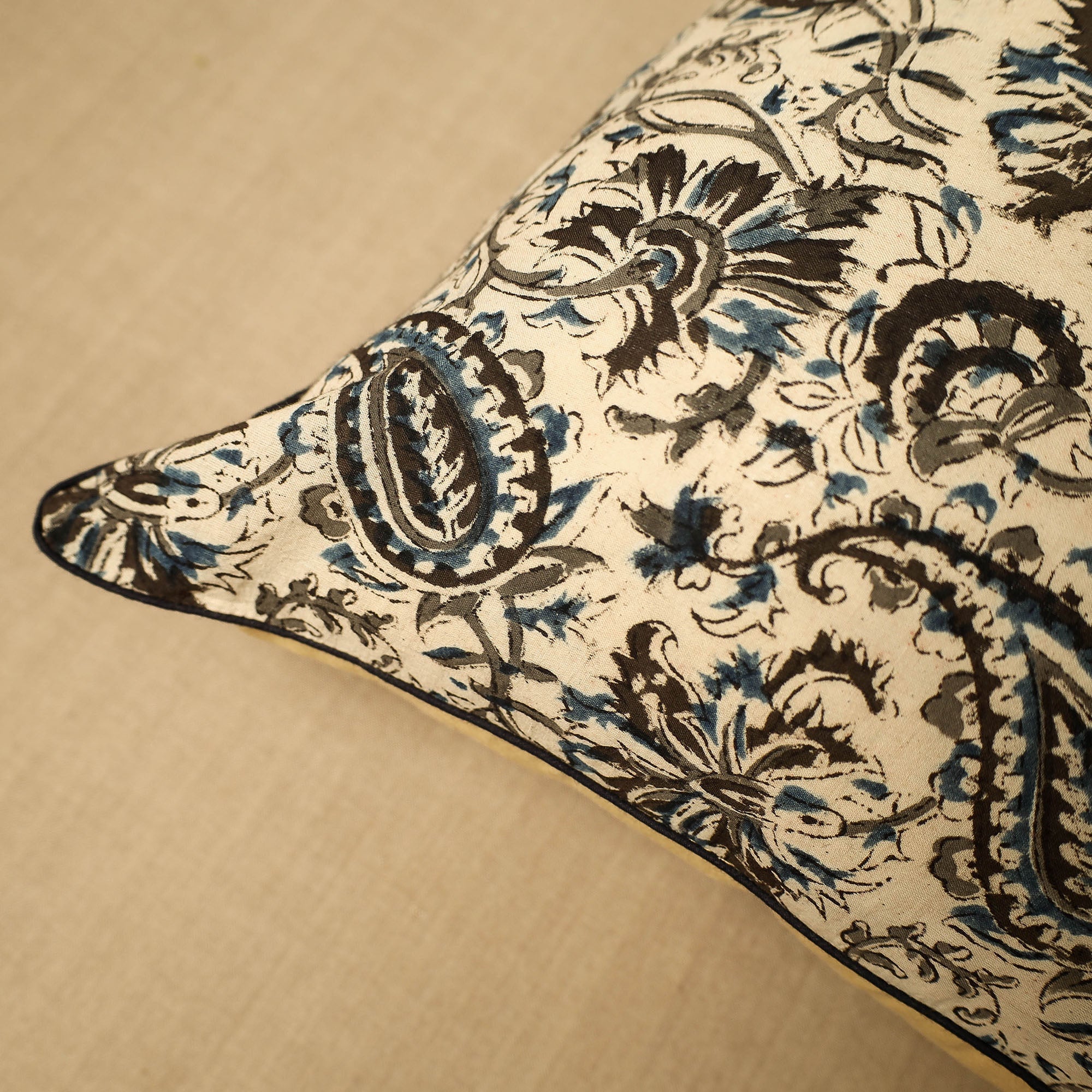 NOORI BAZAR Beige - Block Print Cotton Kalamkari Cushion Cover (16 x 16 in) 11 - view 2