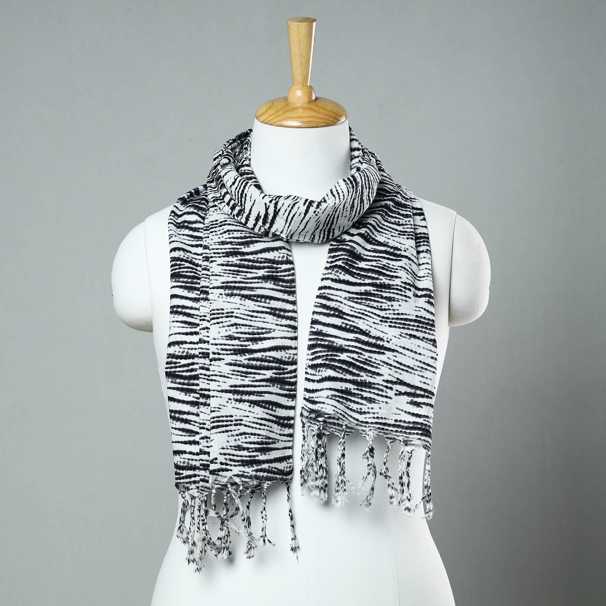 HAVELI CHRONICLES Black - Sanganeri Block Printed Cotton Stole with Tassels 49