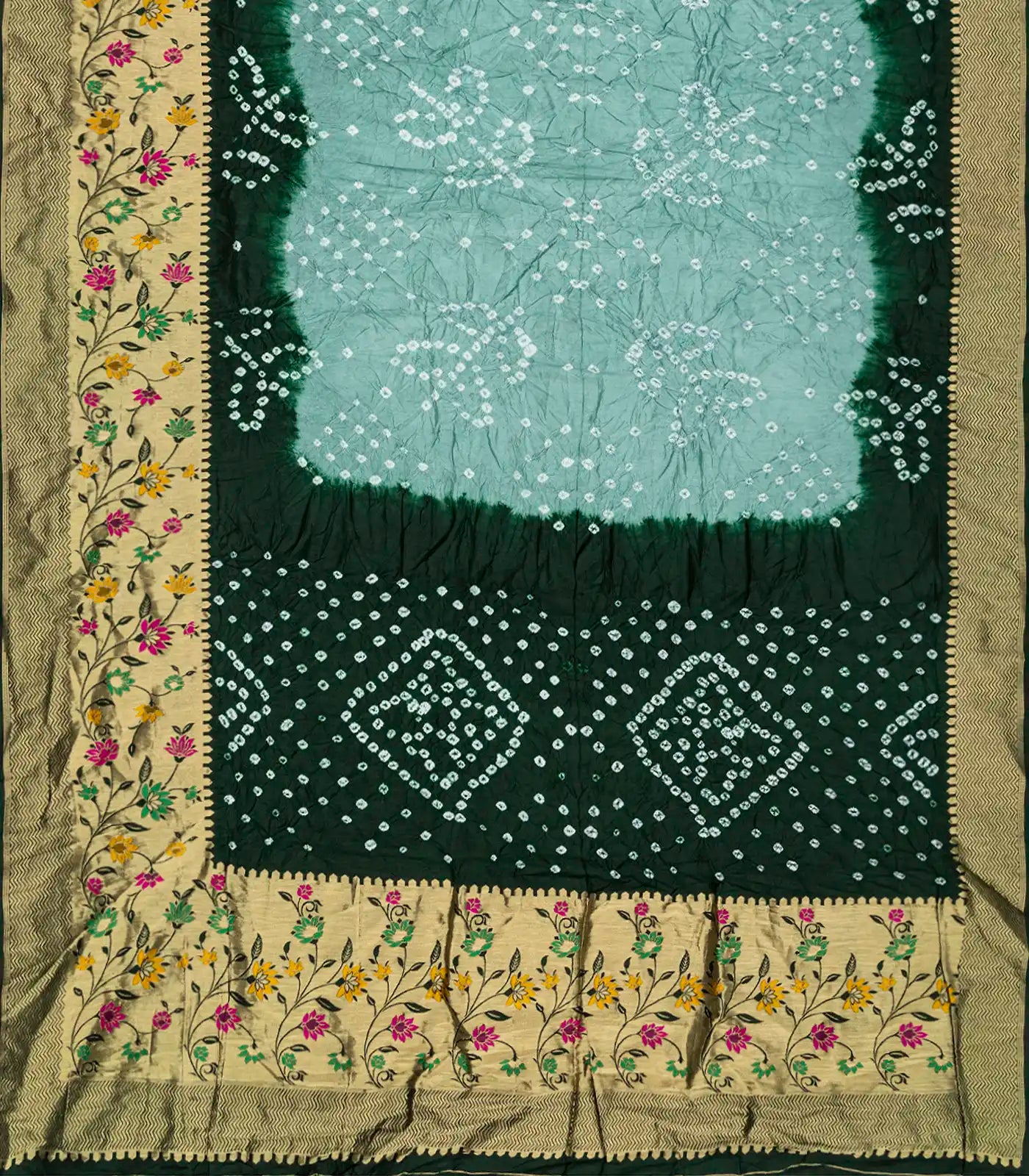 RmKV Shadow Green Woven Blended Bandhej Saree With Paithani Border-Shadow Green - view 2