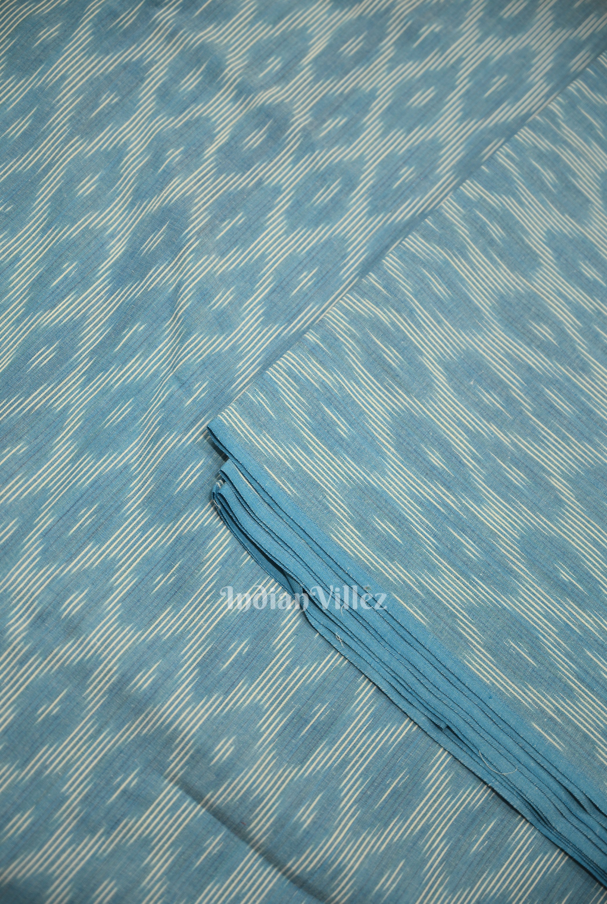 IndianVillèz Light Blue Pochampally Ikat Cotton Fabric - view 2