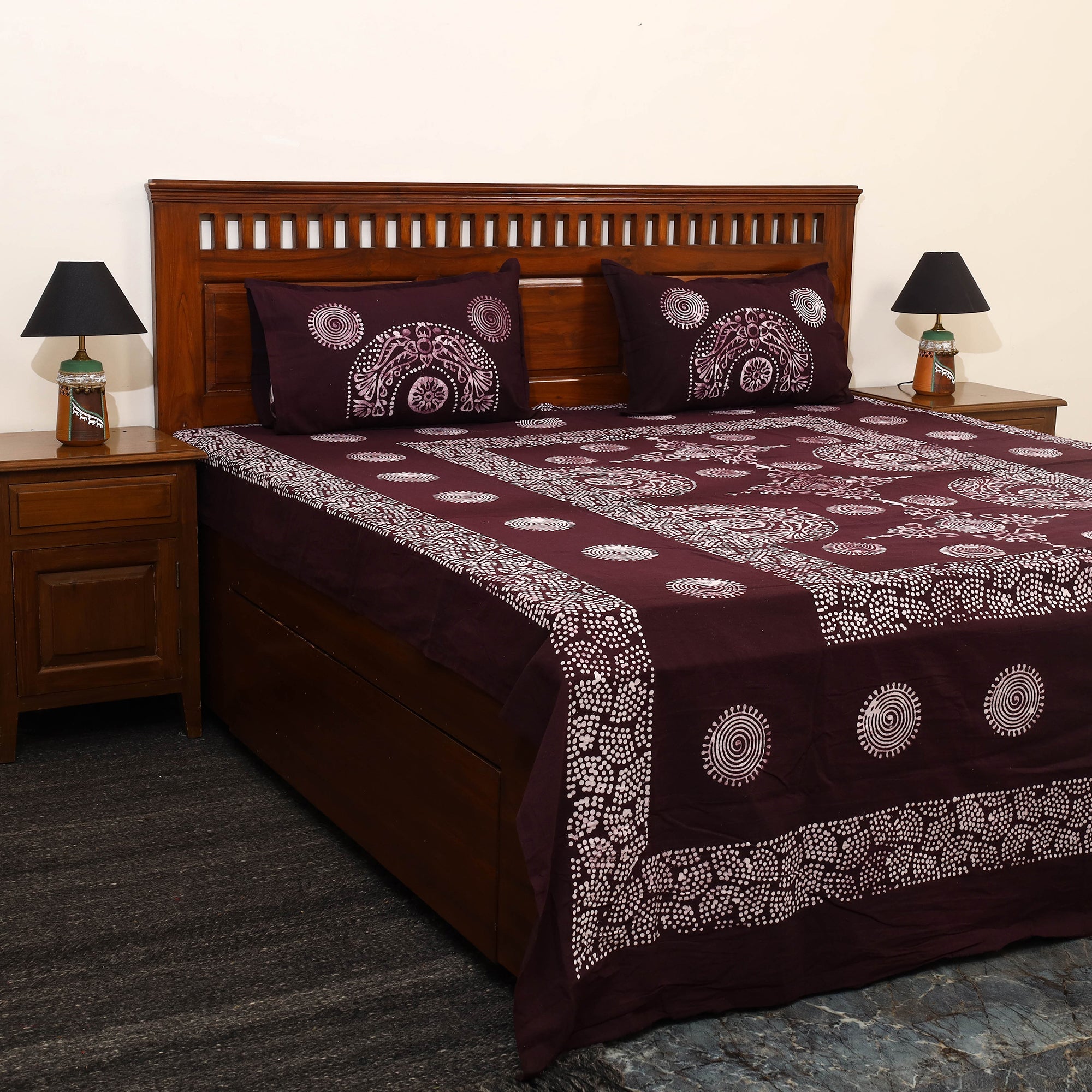 BATIK BY MD. SHARIFF Brown - Cotton Double Hand Batik Print Bed Sheet Set 03
