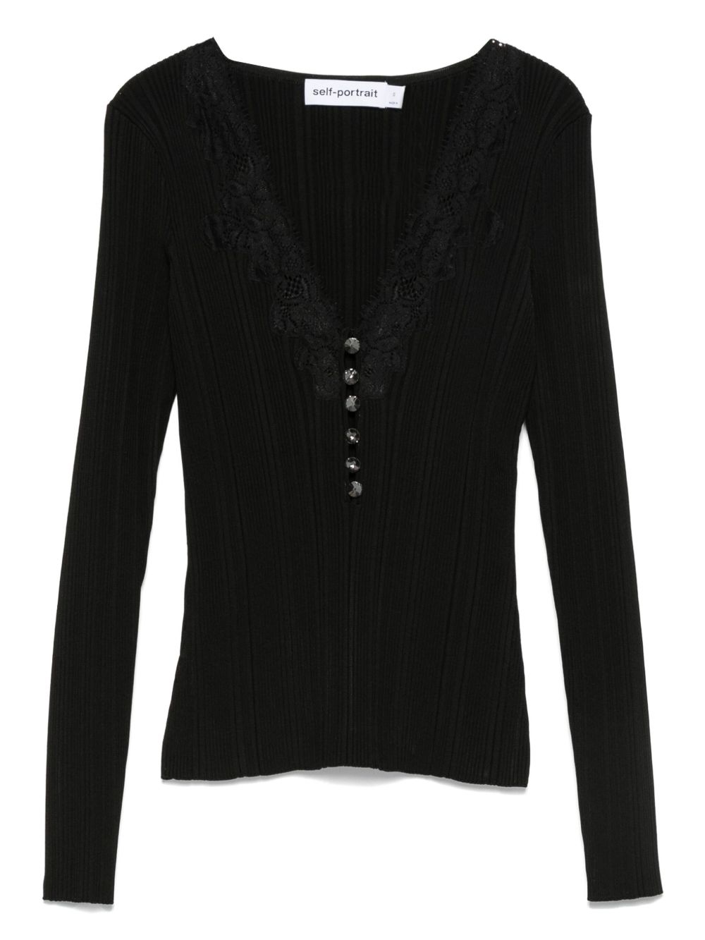 Self-Portrait Lace-trimmed ribbed top