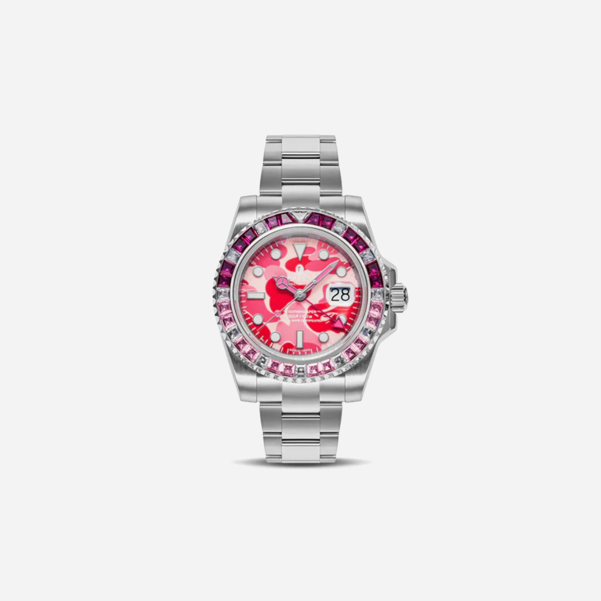 AAPE BY BATHING APE Bape Type 2 ABC Camo Crystal Stone Bapex Watch Pink