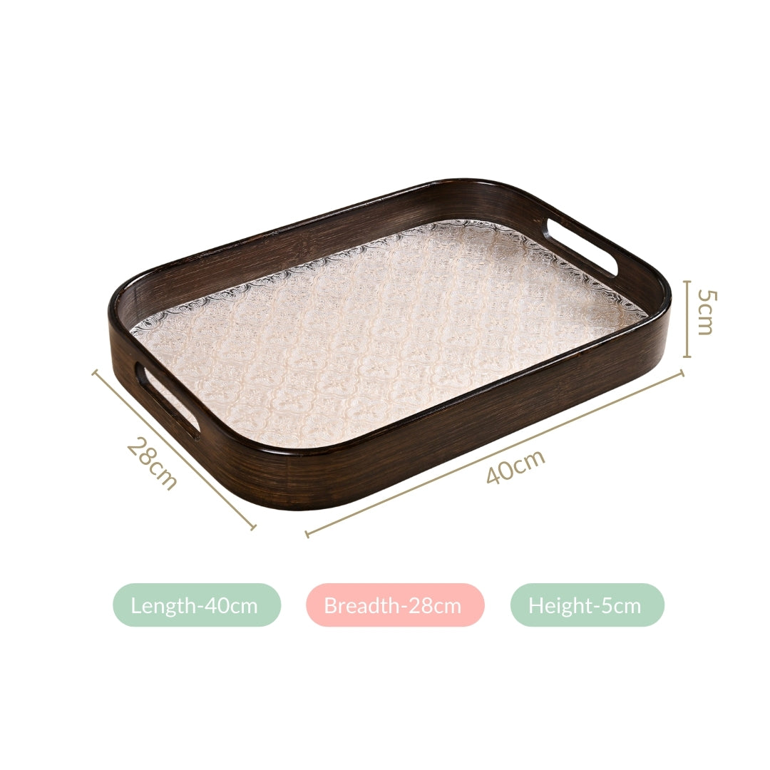 Nestasia Embossed Serving Tray With Bamboo Wood Frame - view 4