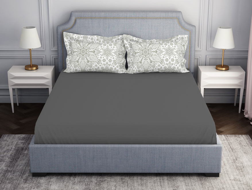 Spaces India Ornamenta Ornate Mineral Blue 100% Cotton King Size Bedsheet - Essentials by Spaces