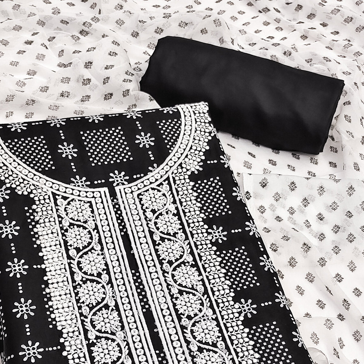 Peachmode Black Printed Rayon Dress Material - view 2