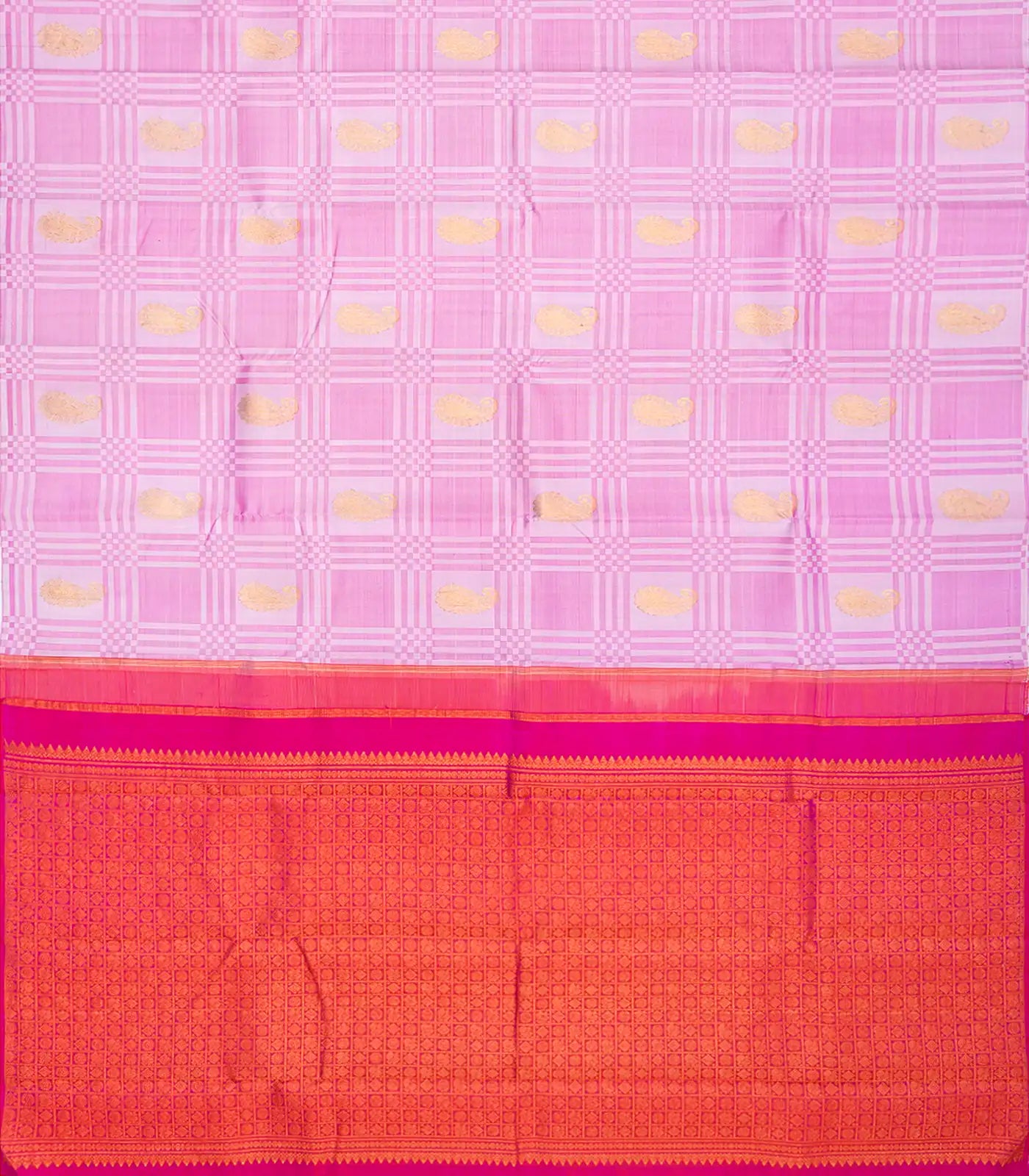 RmKV Baby Pink Handloom Kanchipuram Payadi Silk Saree With Mango Buttas-Baby Pink - view 2
