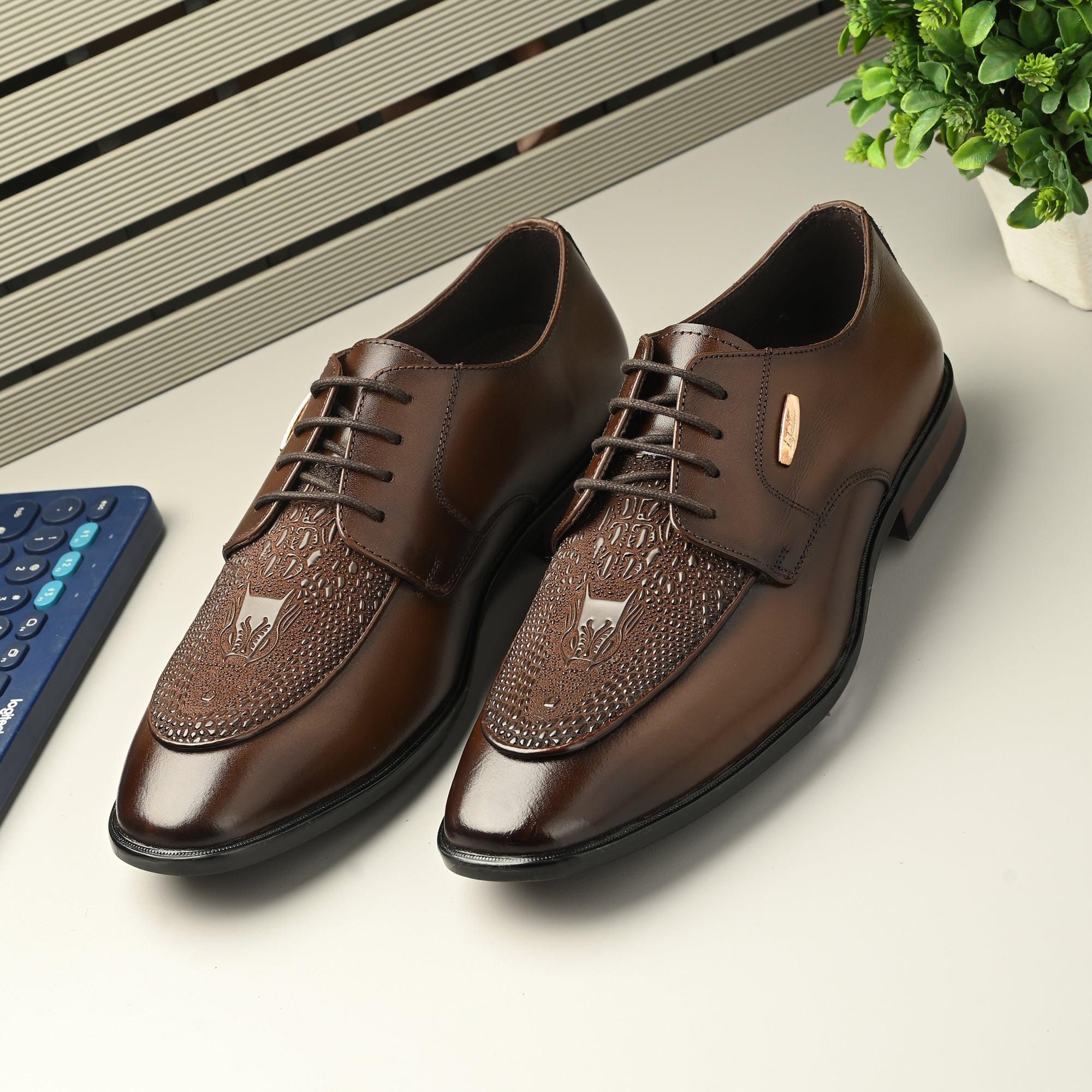 Hand Engraved Lace-Up Shoes by Lafattio – Brown - view 7