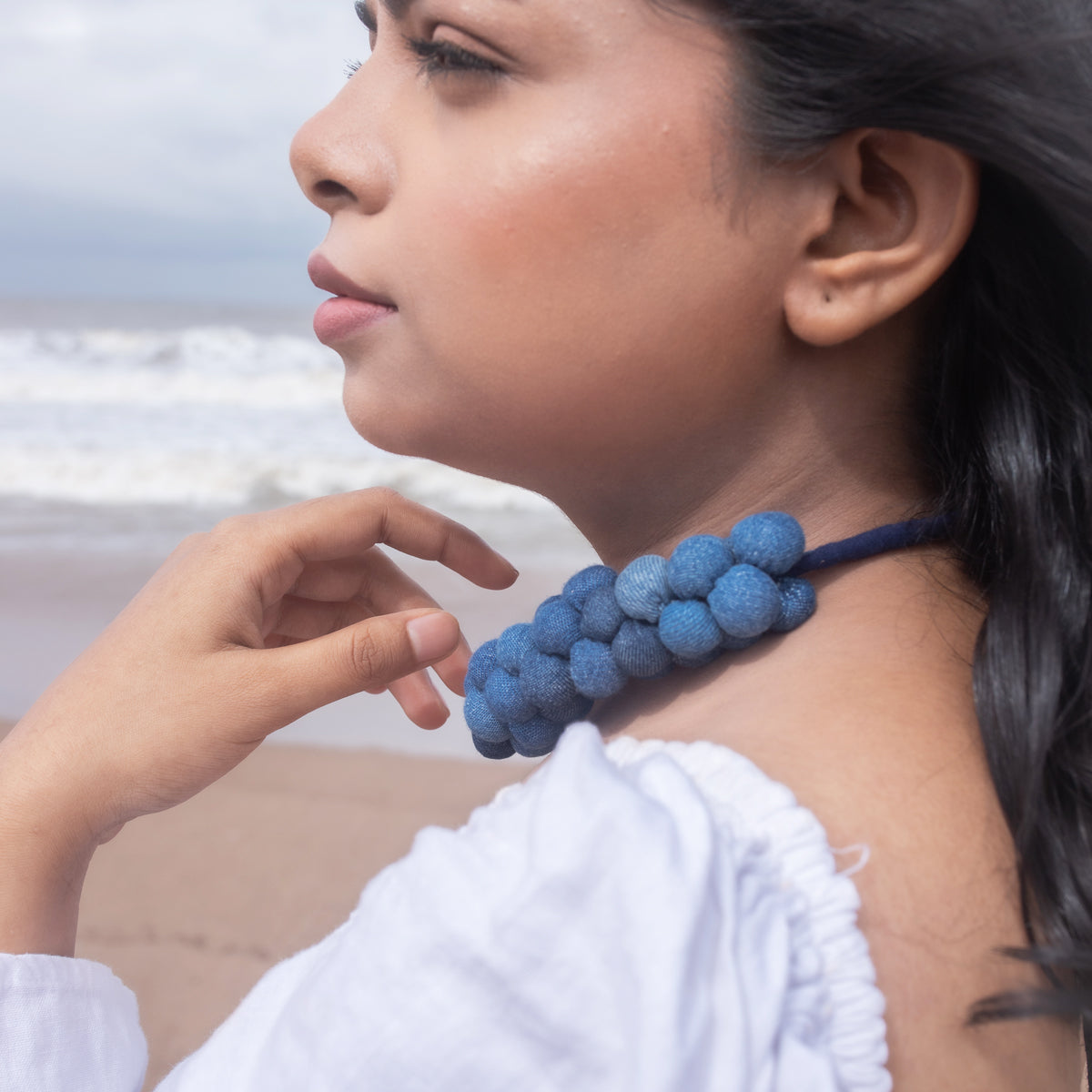 Ameya-Upcycled Denim Necklace by Dwij - view 2