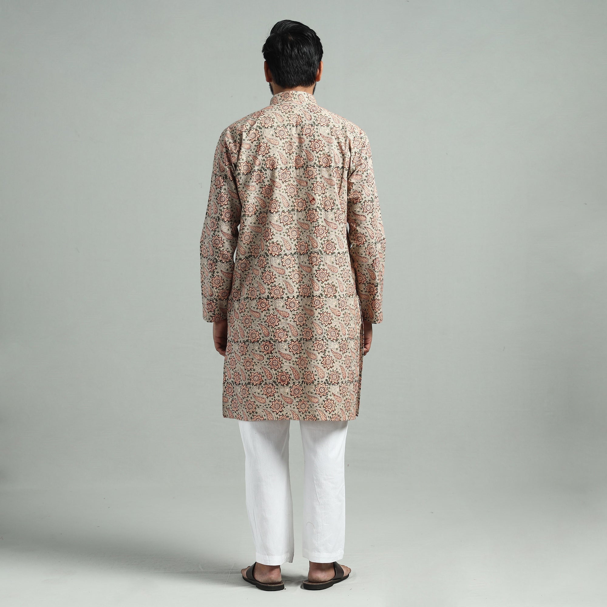ITOKRI CASUALS Beige - Kalamkari Block Printed Cotton Men Long Kurta - view 7