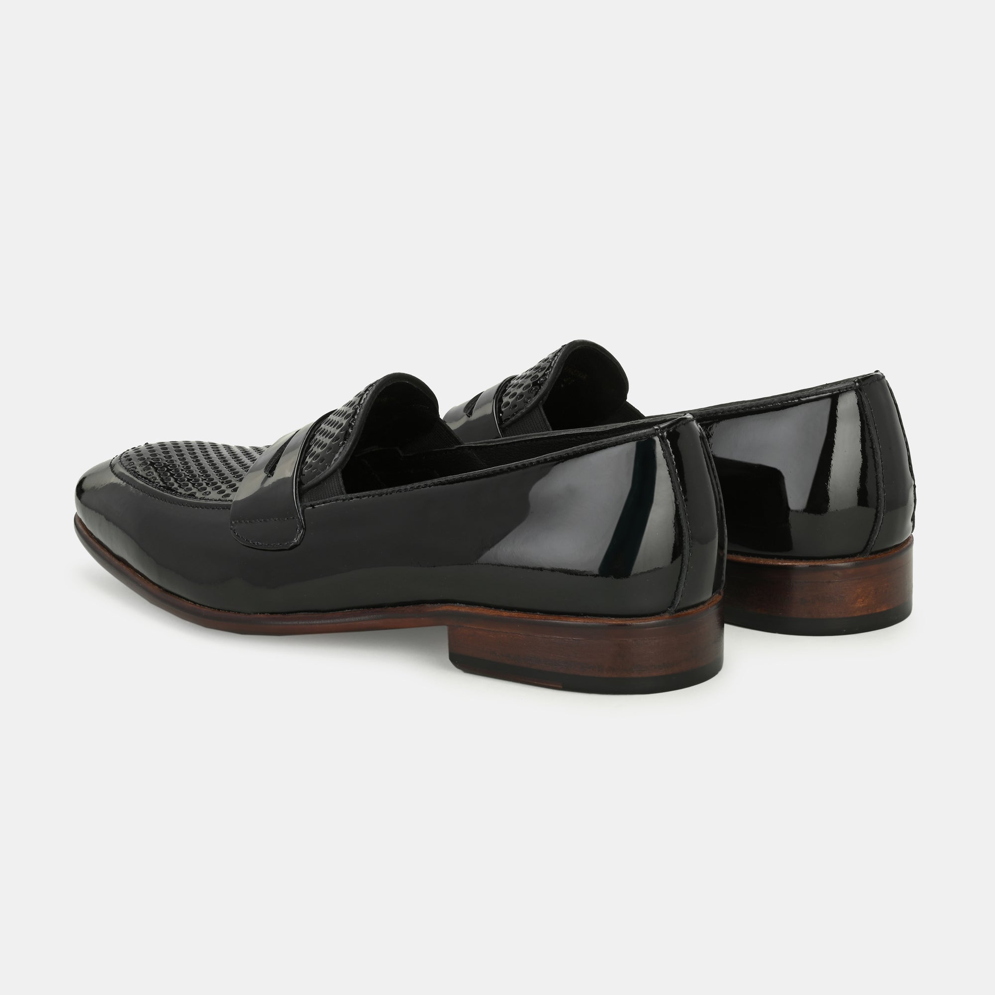 Patent Black Perforated Penny Loafers by Lafattio - view 2