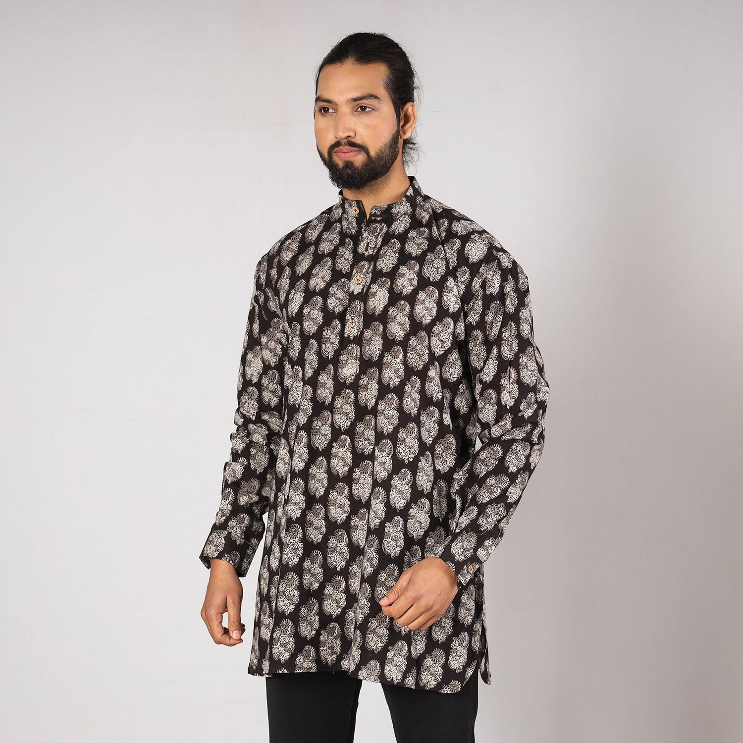 ITOKRI CASUALS Black - Bagru Block Printing Cotton Men Short Kurta