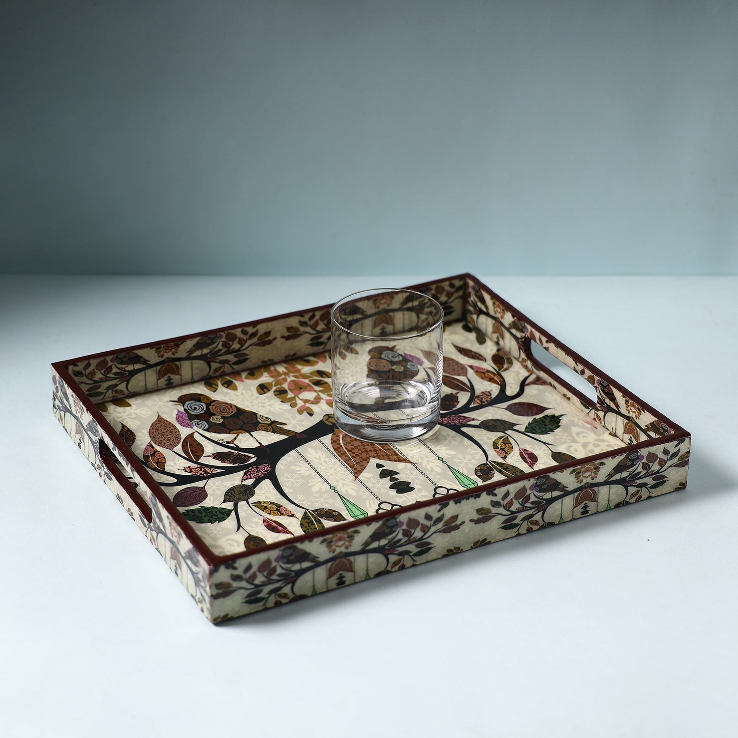 ITOKRI CRAFTS INITIATIVE Beige - Handcrafted Wooden Epoxy Resin Tray (13 x 11 in)