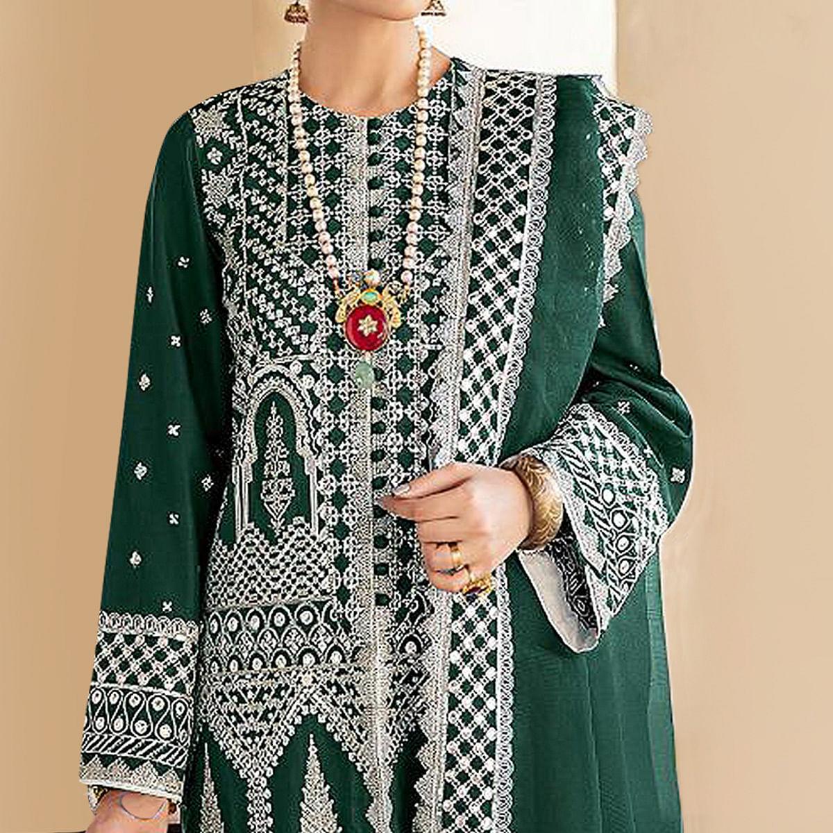 BlackTree green-embroidered-georgette-partywear-pakistani-suit-137383 - view 2