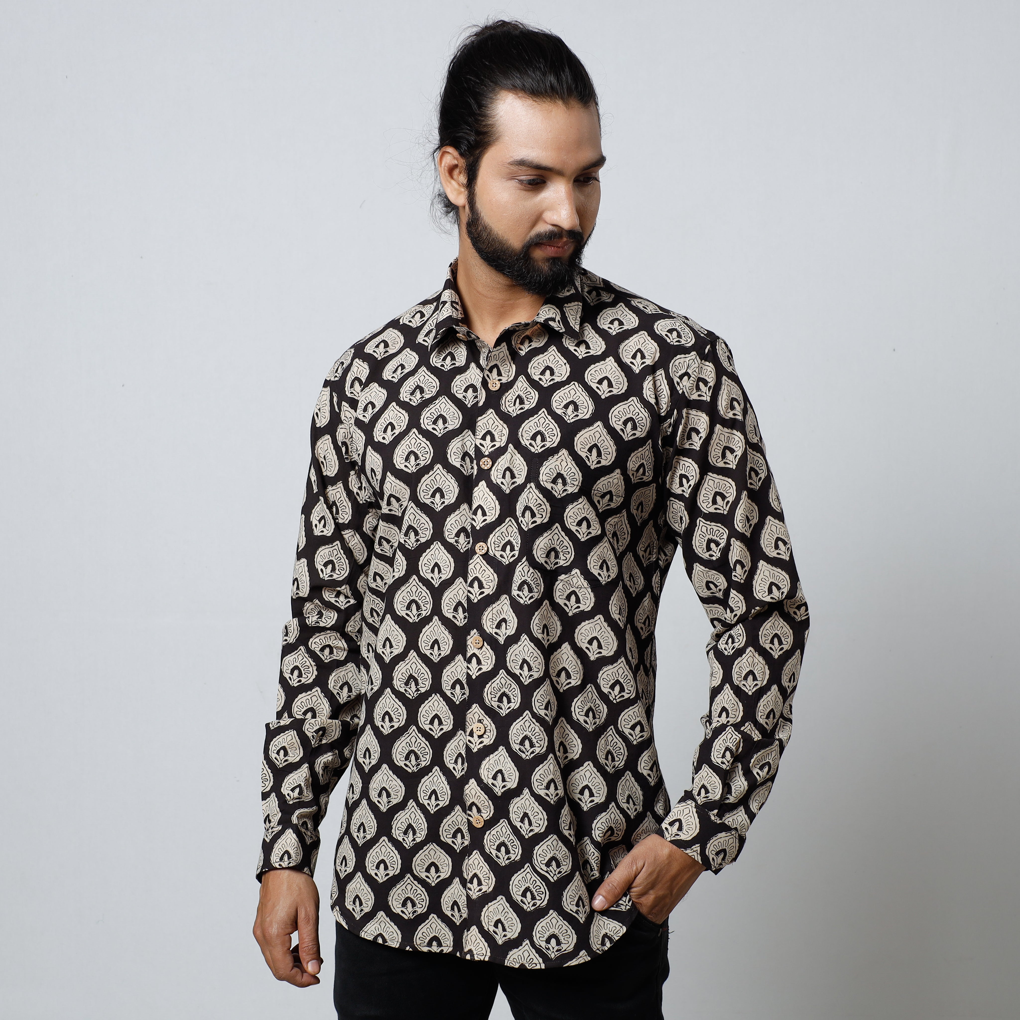 ITOKRI CASUALS Black - Bagru Block Printed Cotton Men Full Sleeve Shirt