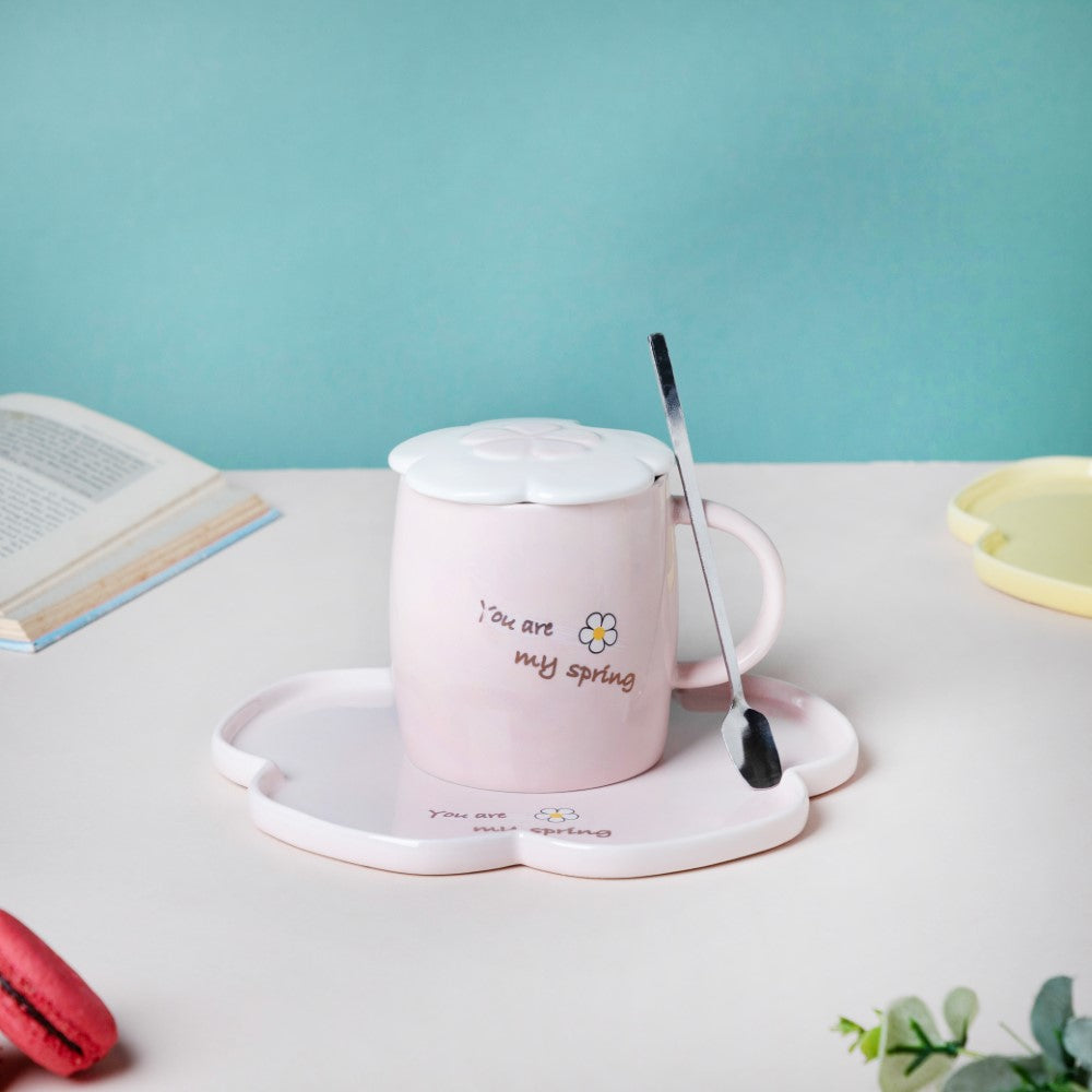 Nestasia Cup With Flower Plate Pink 360 ml